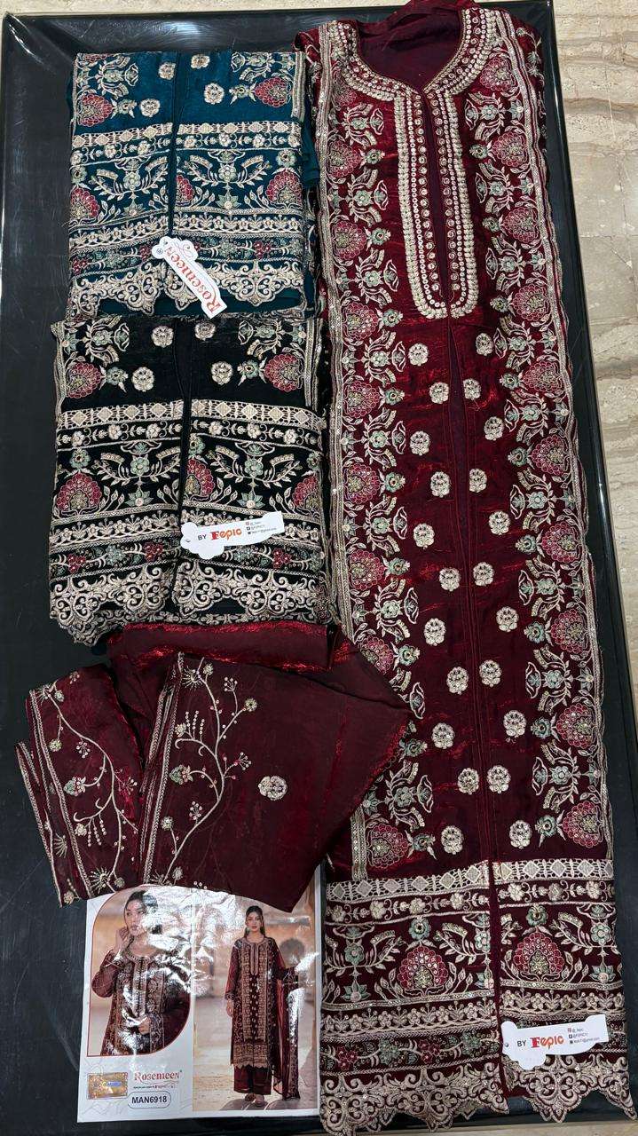  FEPIC ROSEMEEN MAN 6918 COTTON HEAVY EMBROIDERY DESIGNER WEDDING WEAR PAKISTANI SUIT