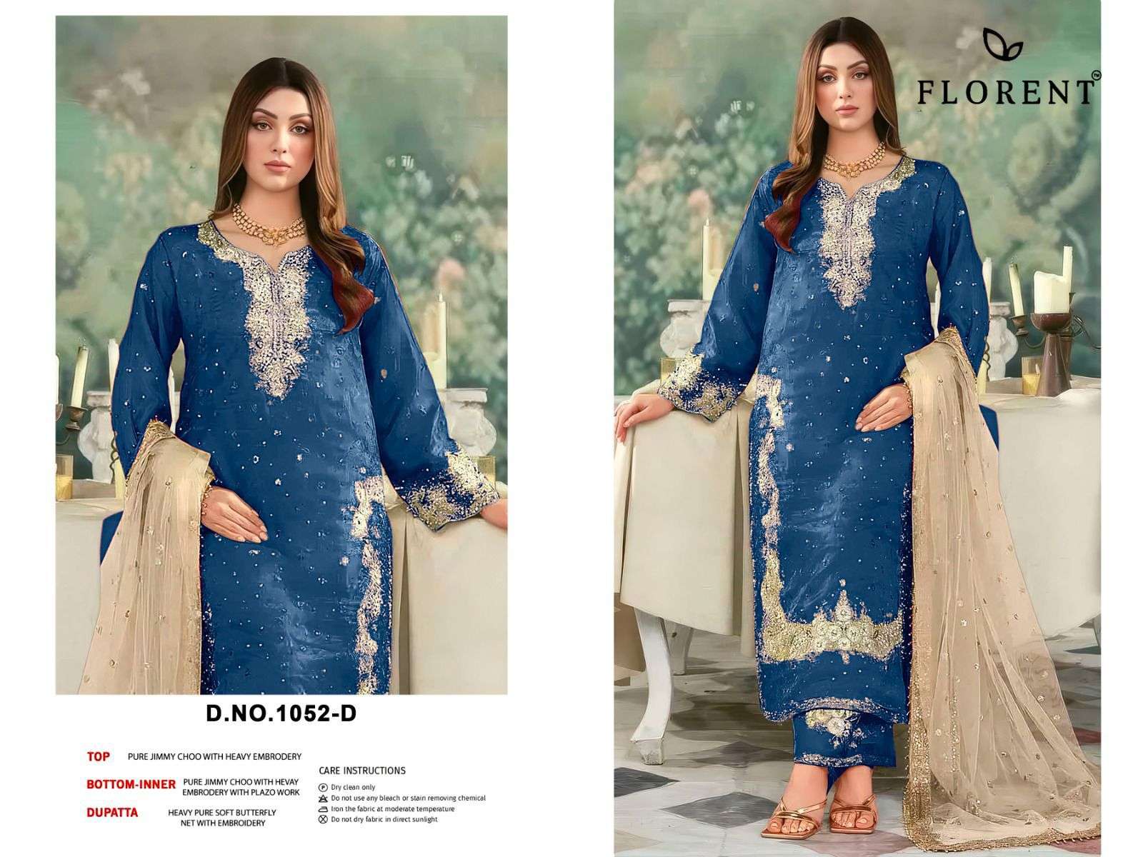  FLORENT D NO 1052 JIMMY CHOO SILK EMBROIDERED DESIGNER PAKISTANI SUIT