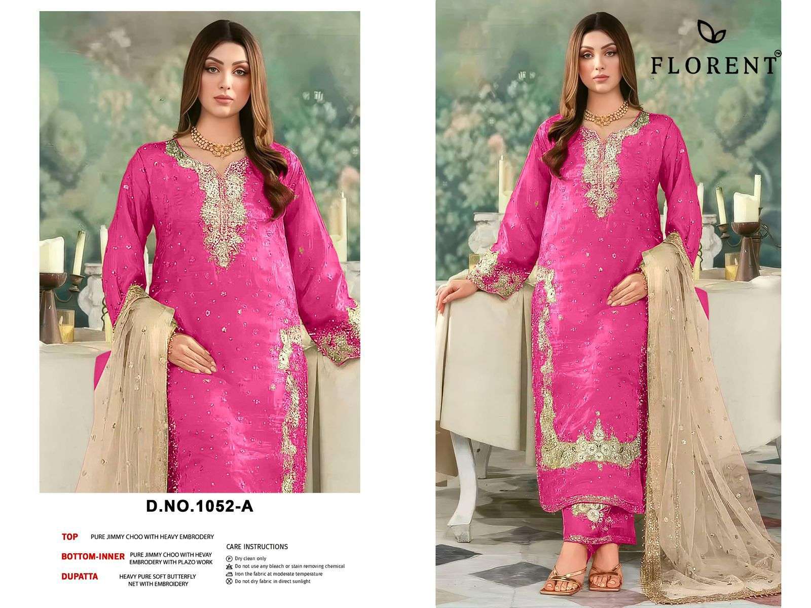  FLORENT D NO 1052 JIMMY CHOO SILK EMBROIDERED DESIGNER PAKISTANI SUIT