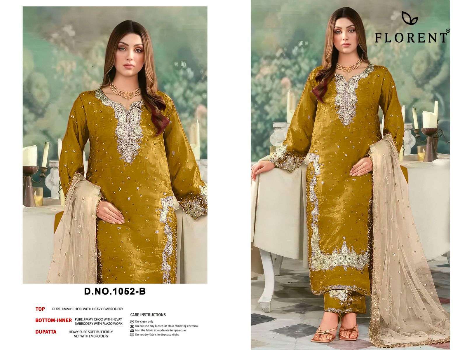  FLORENT D NO 1052 JIMMY CHOO SILK EMBROIDERED DESIGNER PAKISTANI SUIT