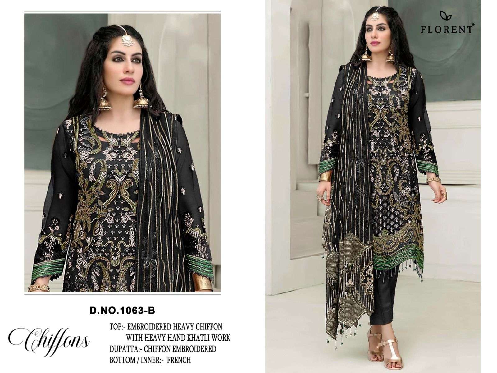 FLORENT D NO 1063 CHIFFON HEAVY EMBROIDERED DESIGNER PAKISTANI SUIT