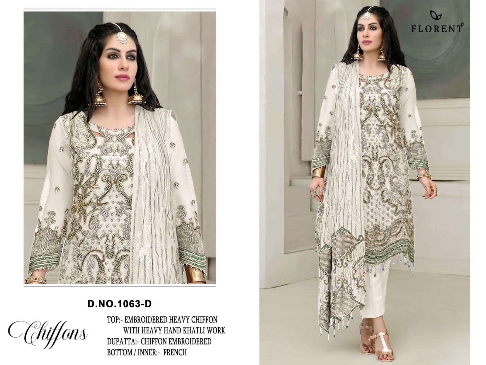 FLORENT D NO 1063 CHIFFON HEAVY EMBROIDERED DESIGNER PAKISTANI SUIT