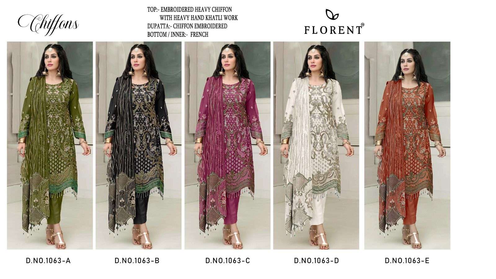 FLORENT D NO 1063 CHIFFON HEAVY EMBROIDERED DESIGNER PAKISTANI SUIT