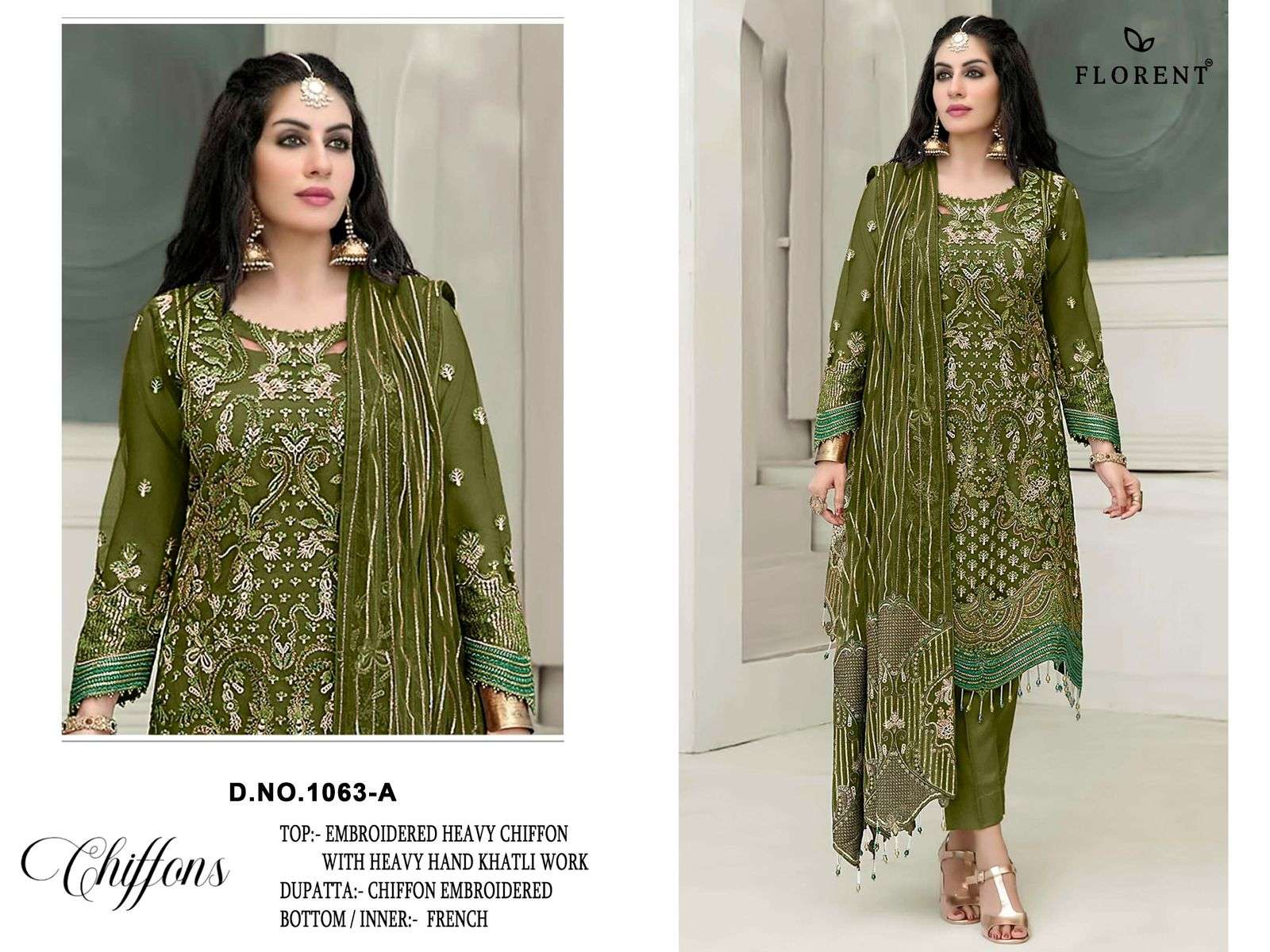 FLORENT D NO 1063 CHIFFON HEAVY EMBROIDERED DESIGNER PAKISTANI SUIT