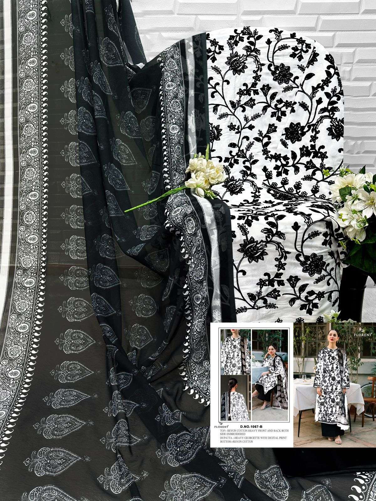 FLORENT D NO 1067 A & B COTTON EMBROIDERY WORK PAKISTANI SALWAR KAMEEZ 