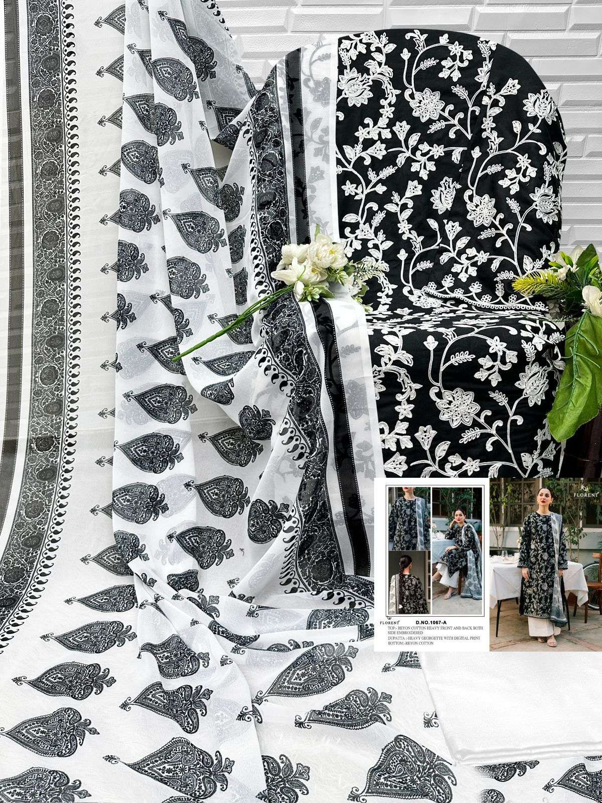 FLORENT D NO 1067 A & B COTTON EMBROIDERY WORK PAKISTANI SALWAR KAMEEZ 