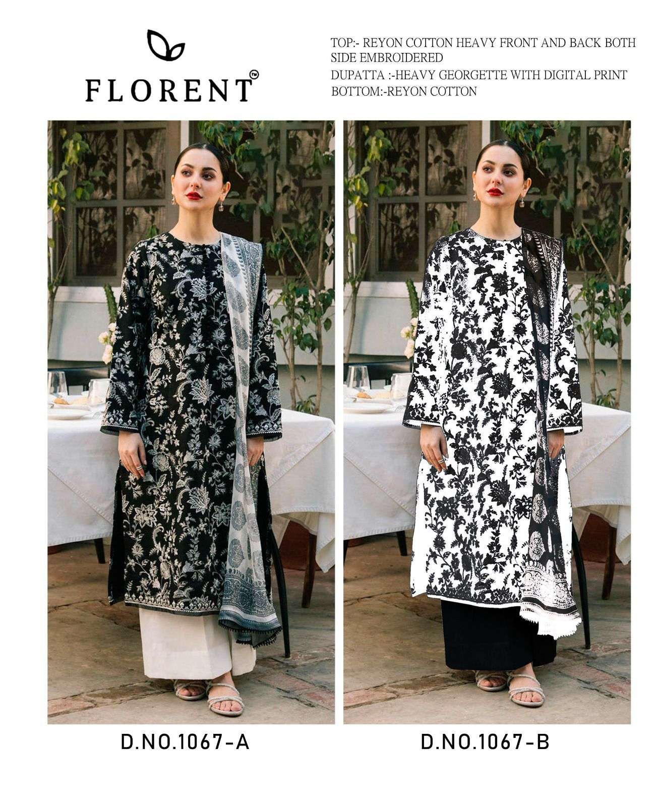 FLORENT D NO 1067 A & B COTTON EMBROIDERY WORK PAKISTANI SALWAR KAMEEZ 