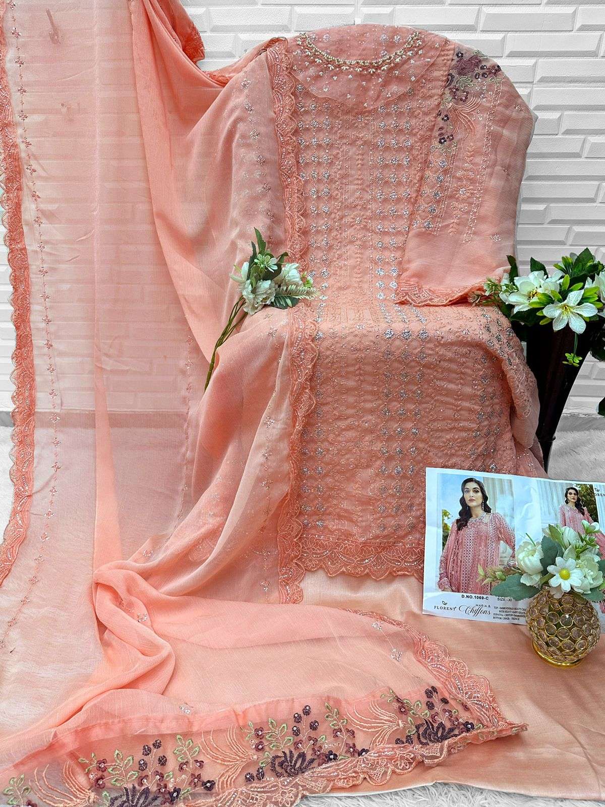 FLORENT HITS DESIGN NO 1069 CHIFFON HEAVY EMBROIDERED DESIGNER PAKISTANI SUIT