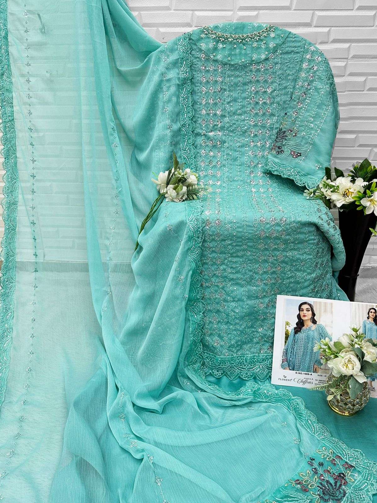 FLORENT HITS DESIGN NO 1069 CHIFFON HEAVY EMBROIDERED DESIGNER PAKISTANI SUIT