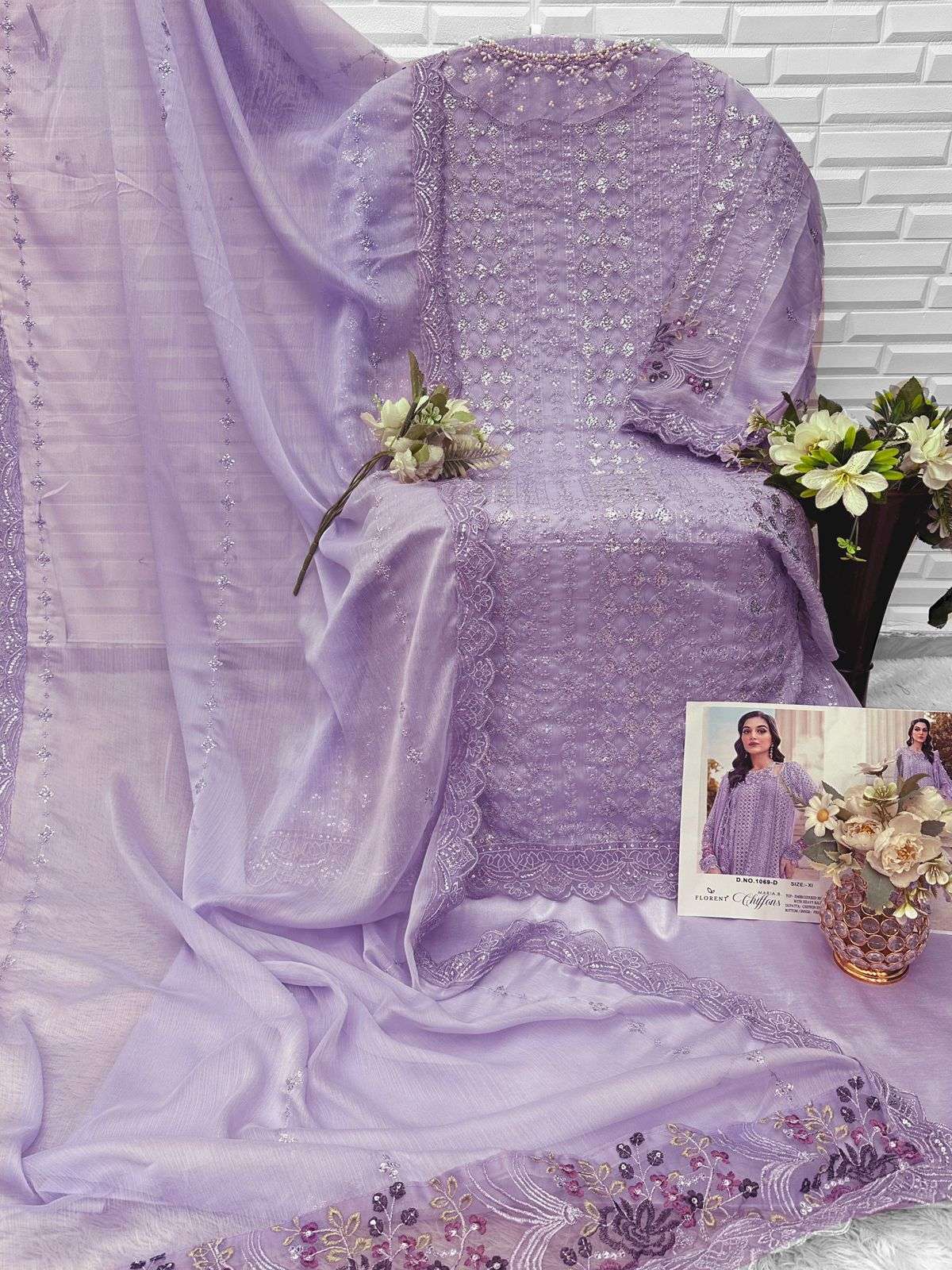 FLORENT HITS DESIGN NO 1069 CHIFFON HEAVY EMBROIDERED DESIGNER PAKISTANI SUIT