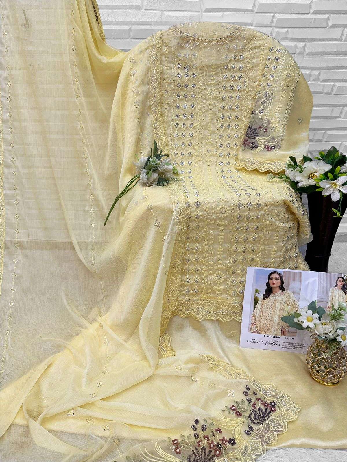 FLORENT HITS DESIGN NO 1069 CHIFFON HEAVY EMBROIDERED DESIGNER PAKISTANI SUIT