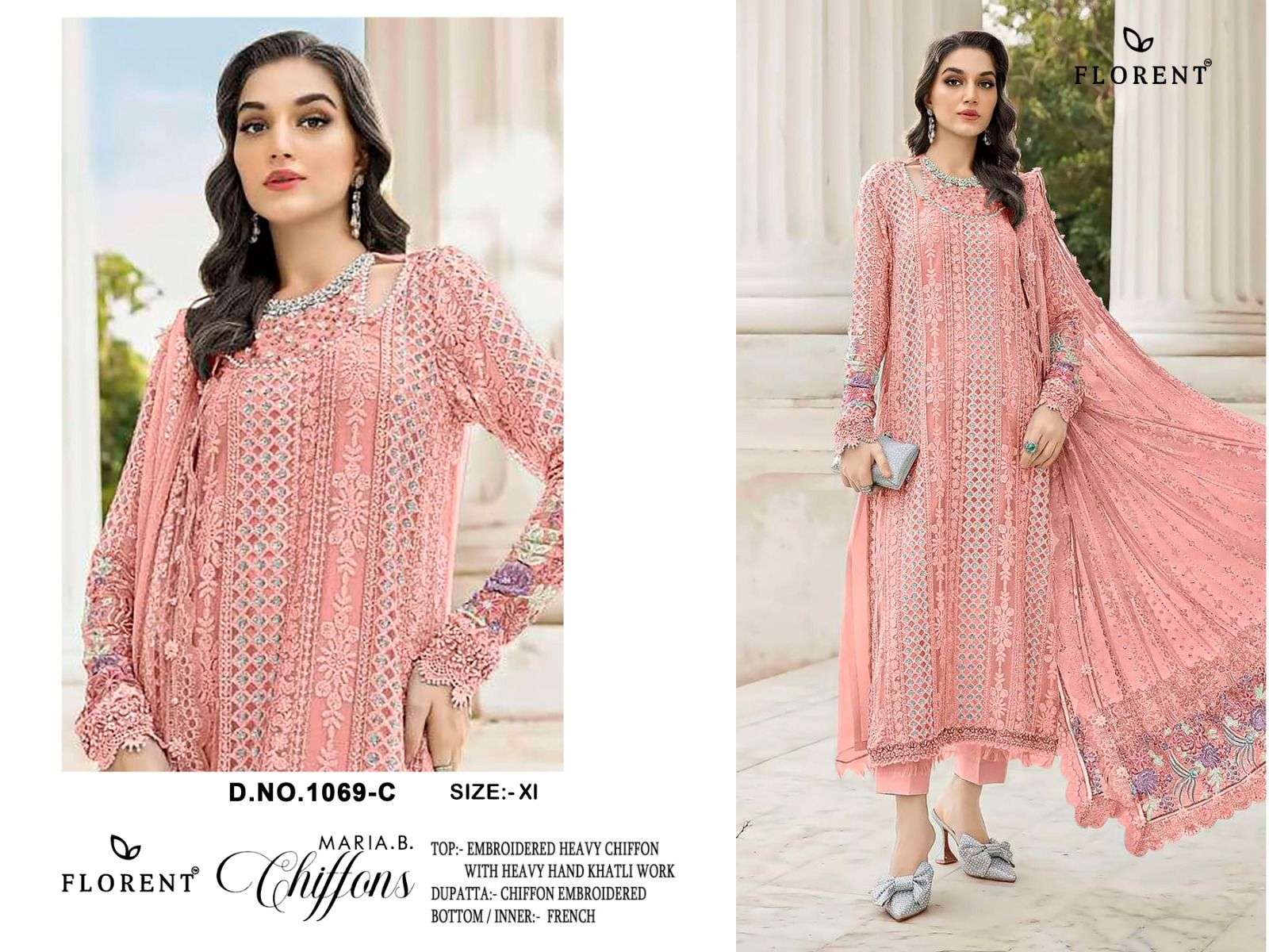 FLORENT HITS DESIGN NO 1069 CHIFFON HEAVY EMBROIDERED DESIGNER PAKISTANI SUIT