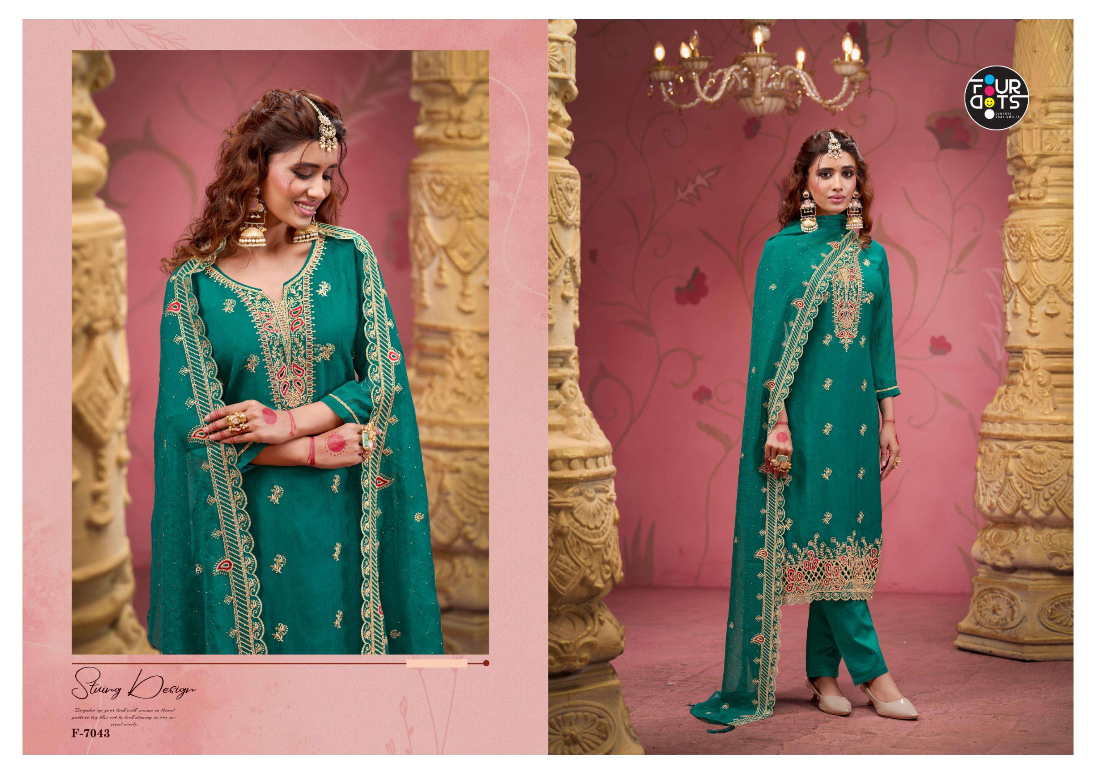 FOURDOTS SELAH ORGANZA HEAVY EMBROIDERED DESIGNER WORK SUIT