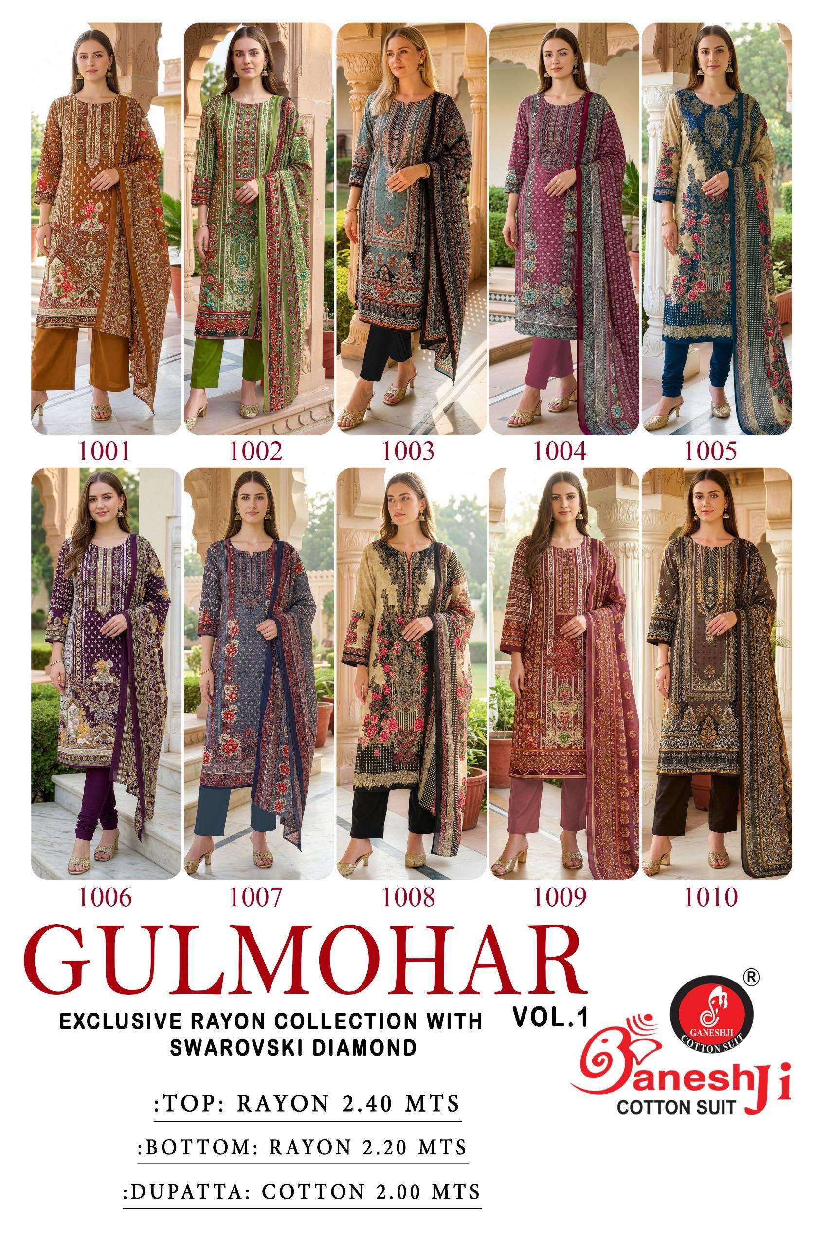 GANESHJI COTTON SUIT GULMOHAR VOL 1 RAYON DIGITAL PRINTS SALWAR SUIT