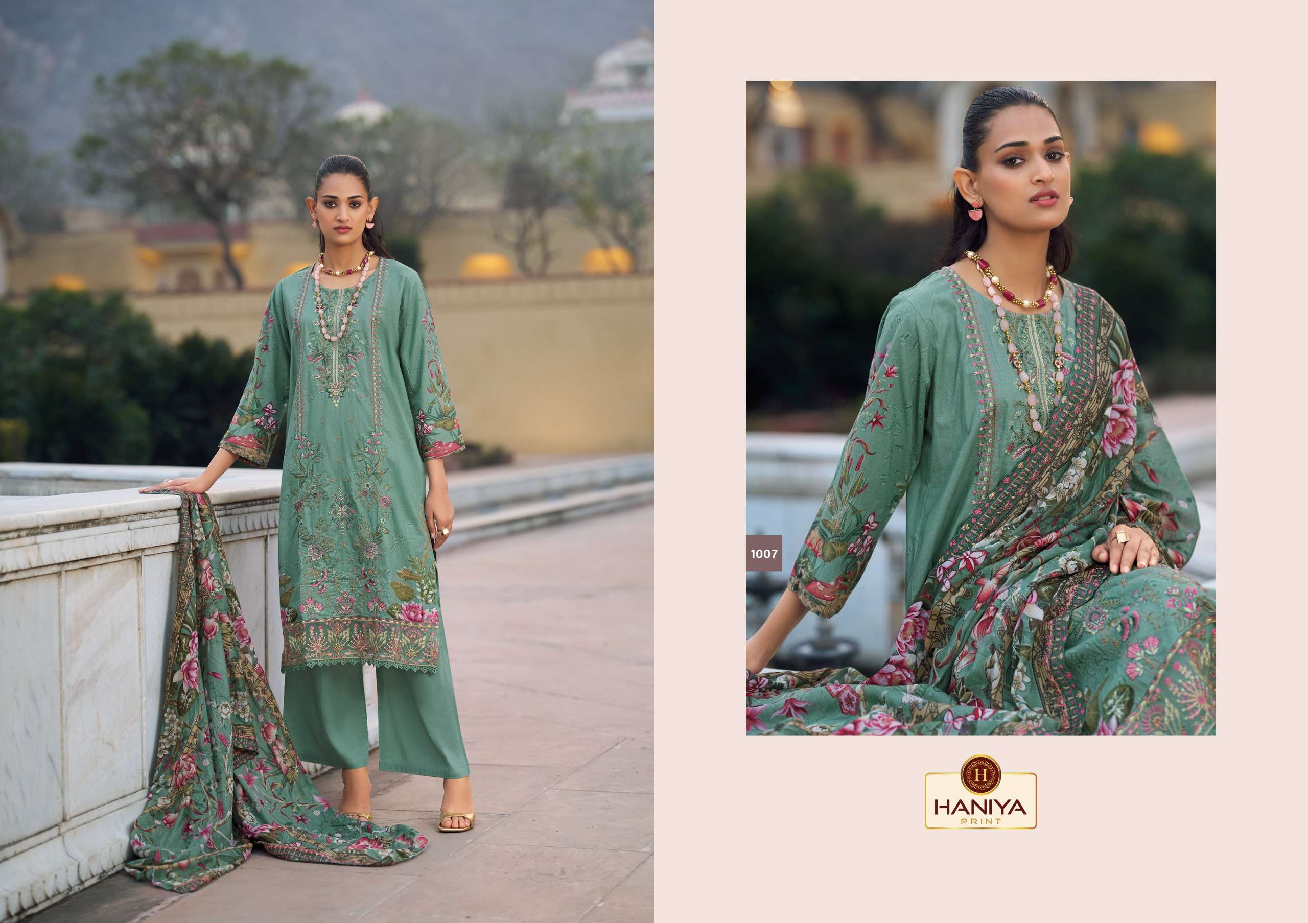 HANIYA PRINT NUSHRAT COTTON DIGITAL PRINTS WITH FANCY EMBROIDERY WORK SUIT