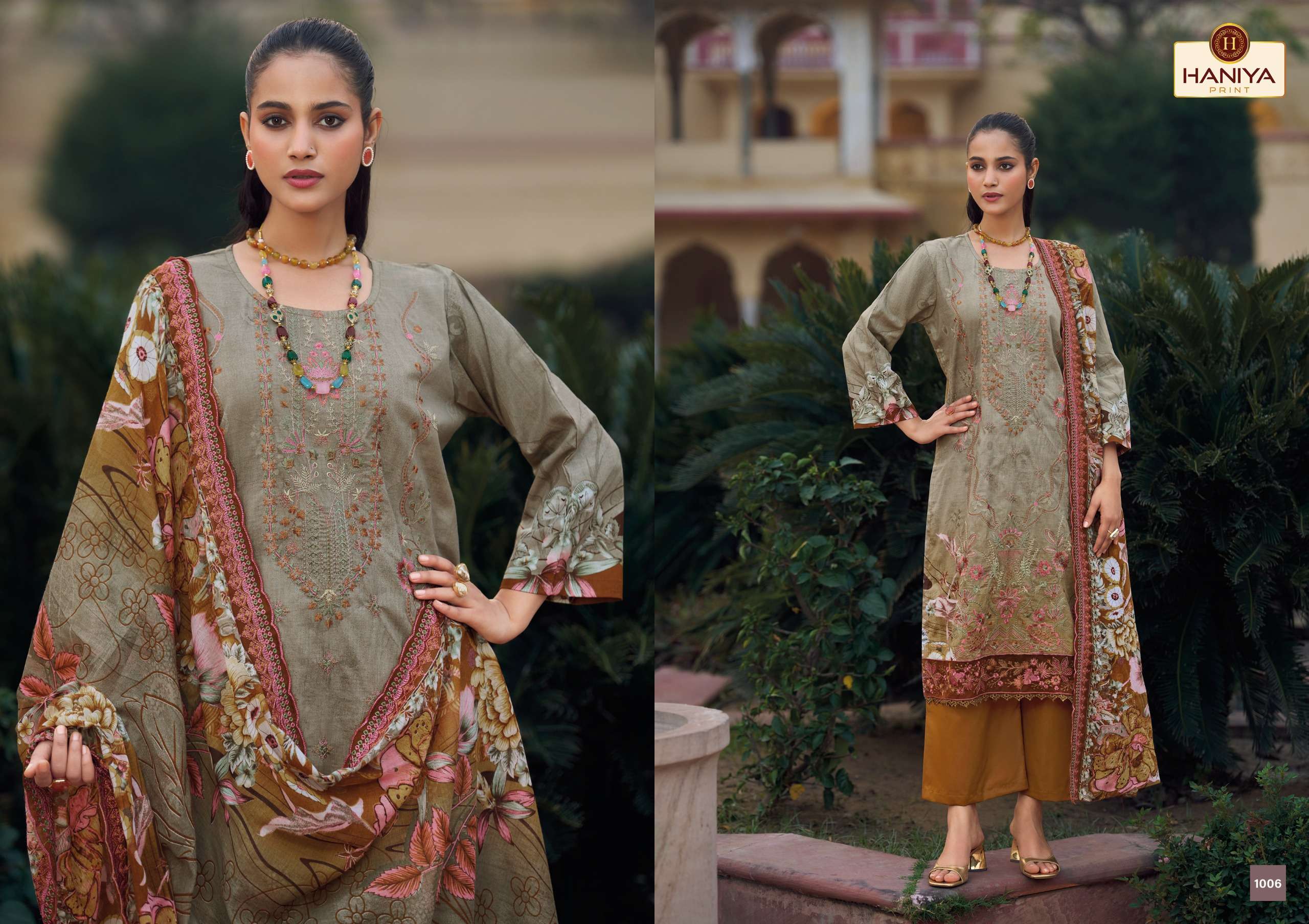 HANIYA PRINT NUSHRAT COTTON DIGITAL PRINTS WITH FANCY EMBROIDERY WORK SUIT