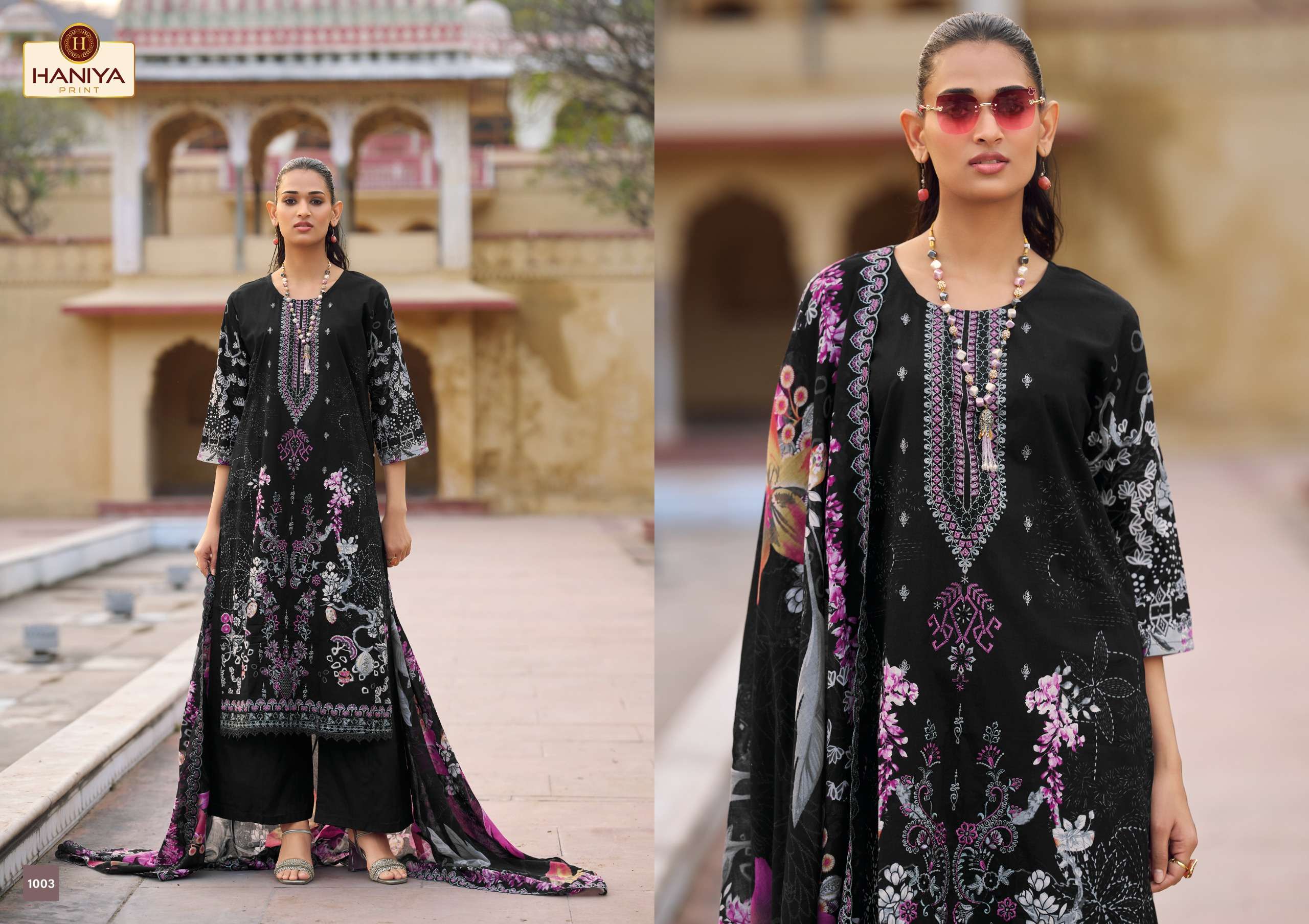 HANIYA PRINT NUSHRAT COTTON DIGITAL PRINTS WITH FANCY EMBROIDERY WORK SUIT