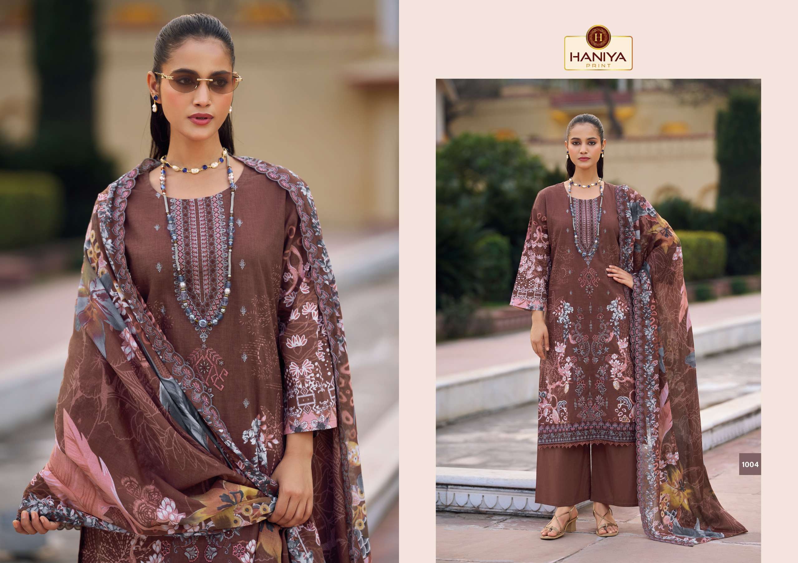 HANIYA PRINT NUSHRAT COTTON DIGITAL PRINTS WITH FANCY EMBROIDERY WORK SUIT