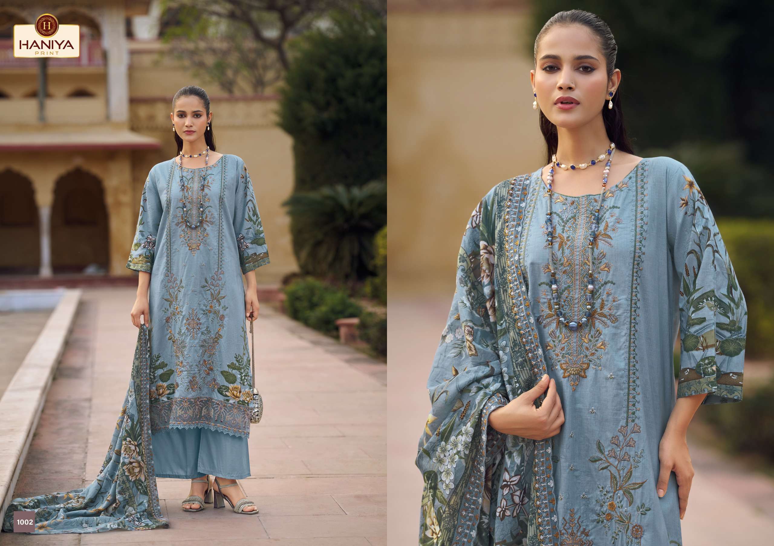 HANIYA PRINT NUSHRAT COTTON DIGITAL PRINTS WITH FANCY EMBROIDERY WORK SUIT