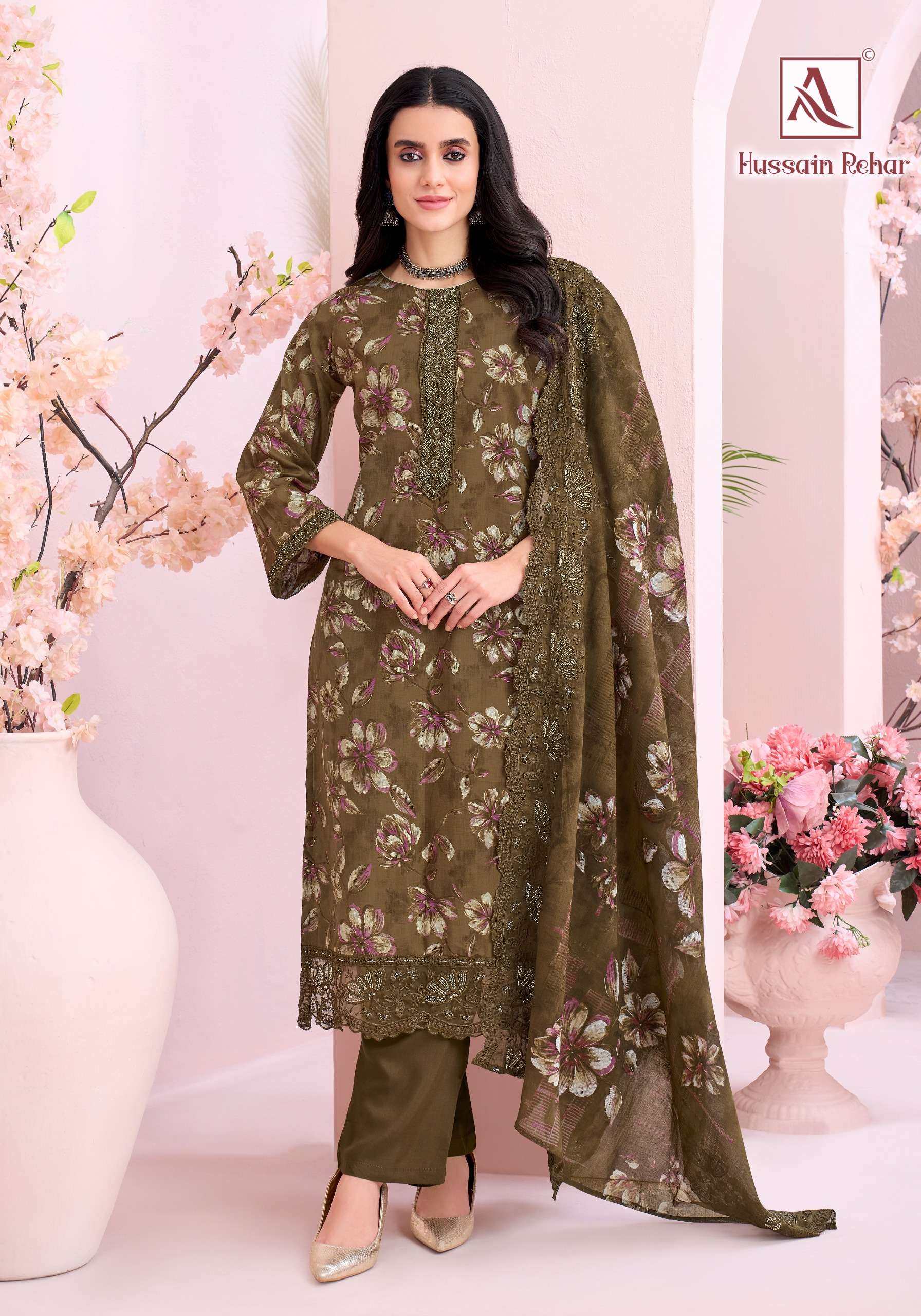 HARSHIT FASHION HUB HUSSAIN REHAR COTTON PRINT WITH FANCY EMBROIDERY WORK SUIT