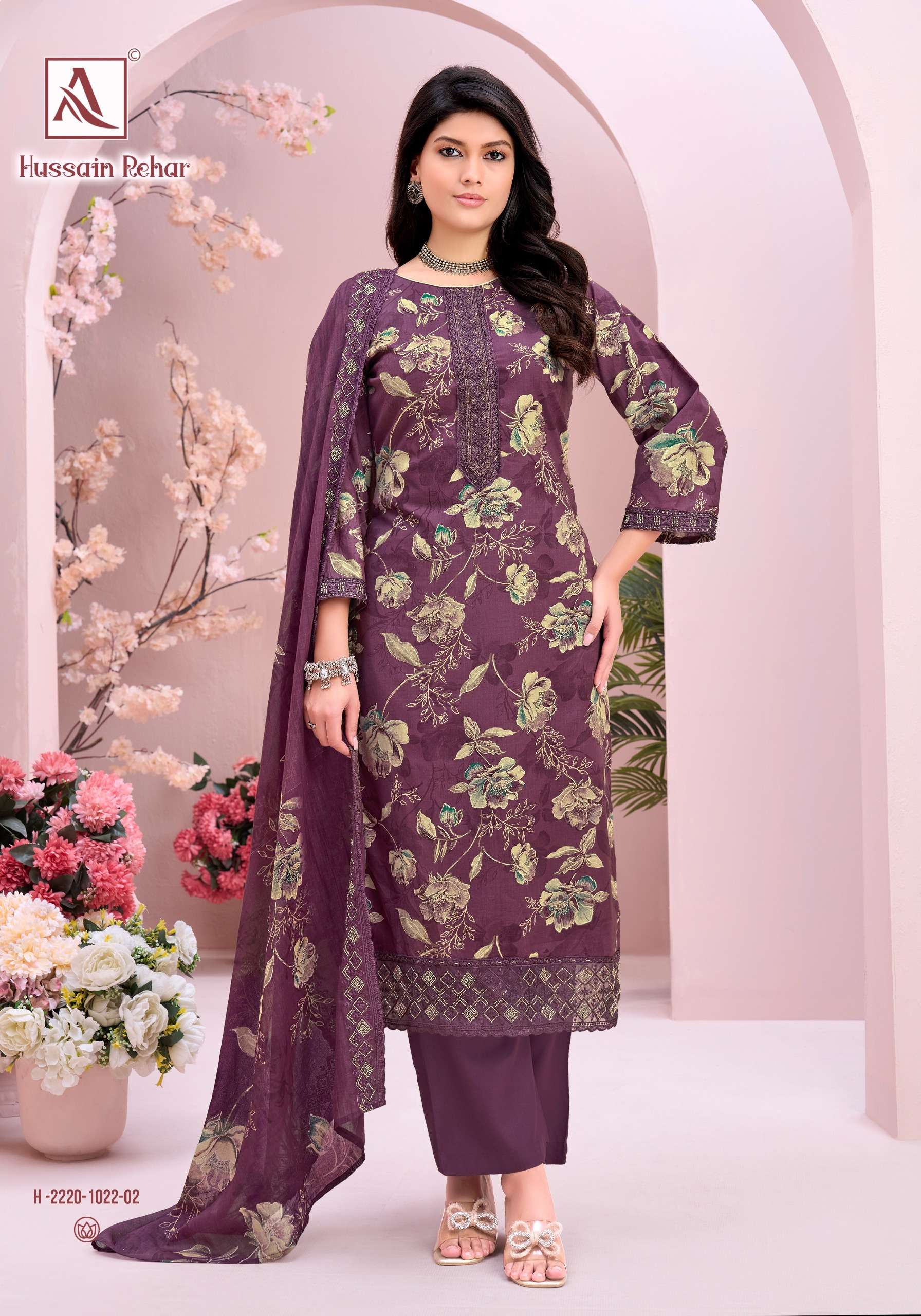 HARSHIT FASHION HUB HUSSAIN REHAR COTTON PRINT WITH FANCY EMBROIDERY WORK SUIT