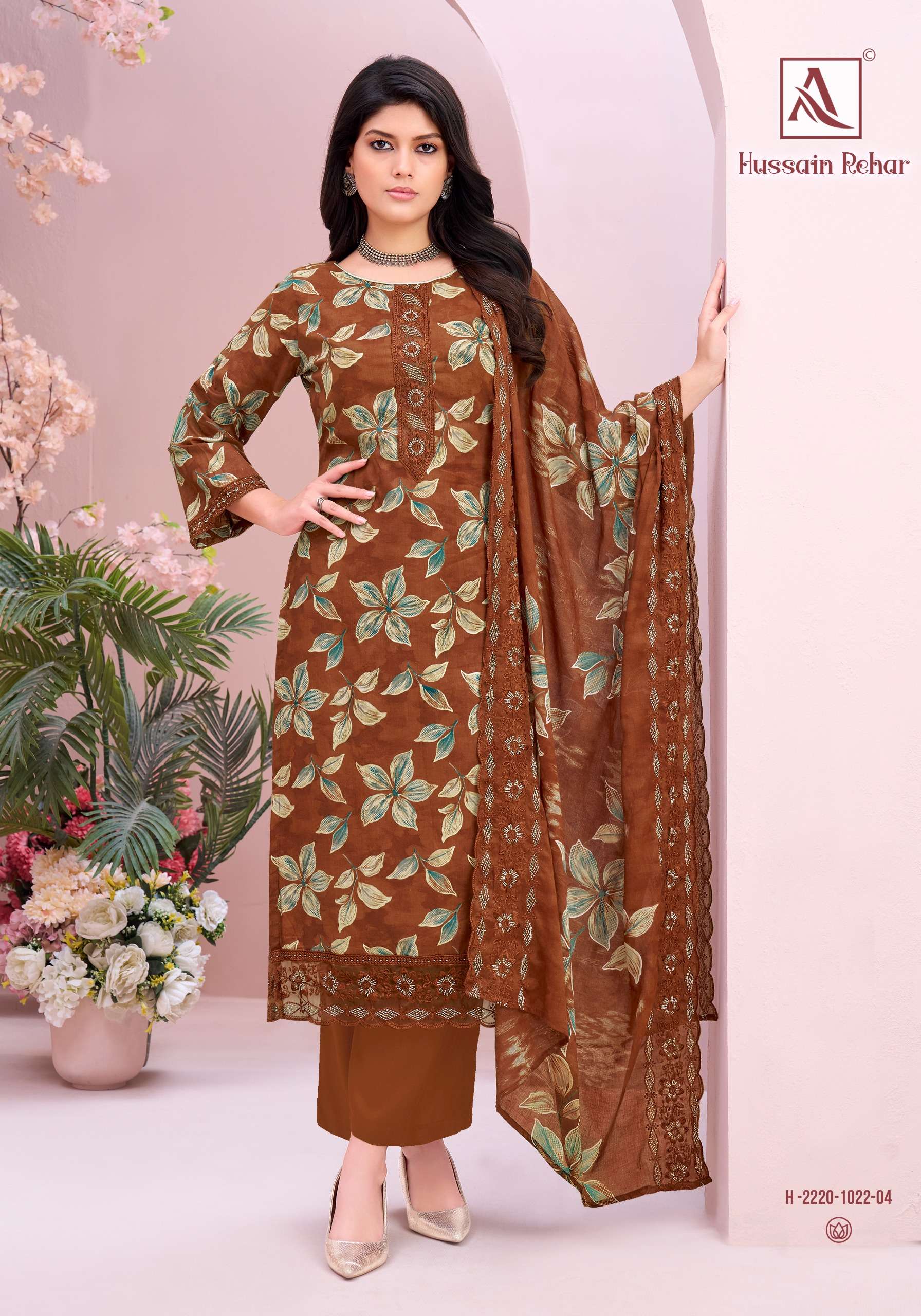 HARSHIT FASHION HUB HUSSAIN REHAR COTTON PRINT WITH FANCY EMBROIDERY WORK SUIT