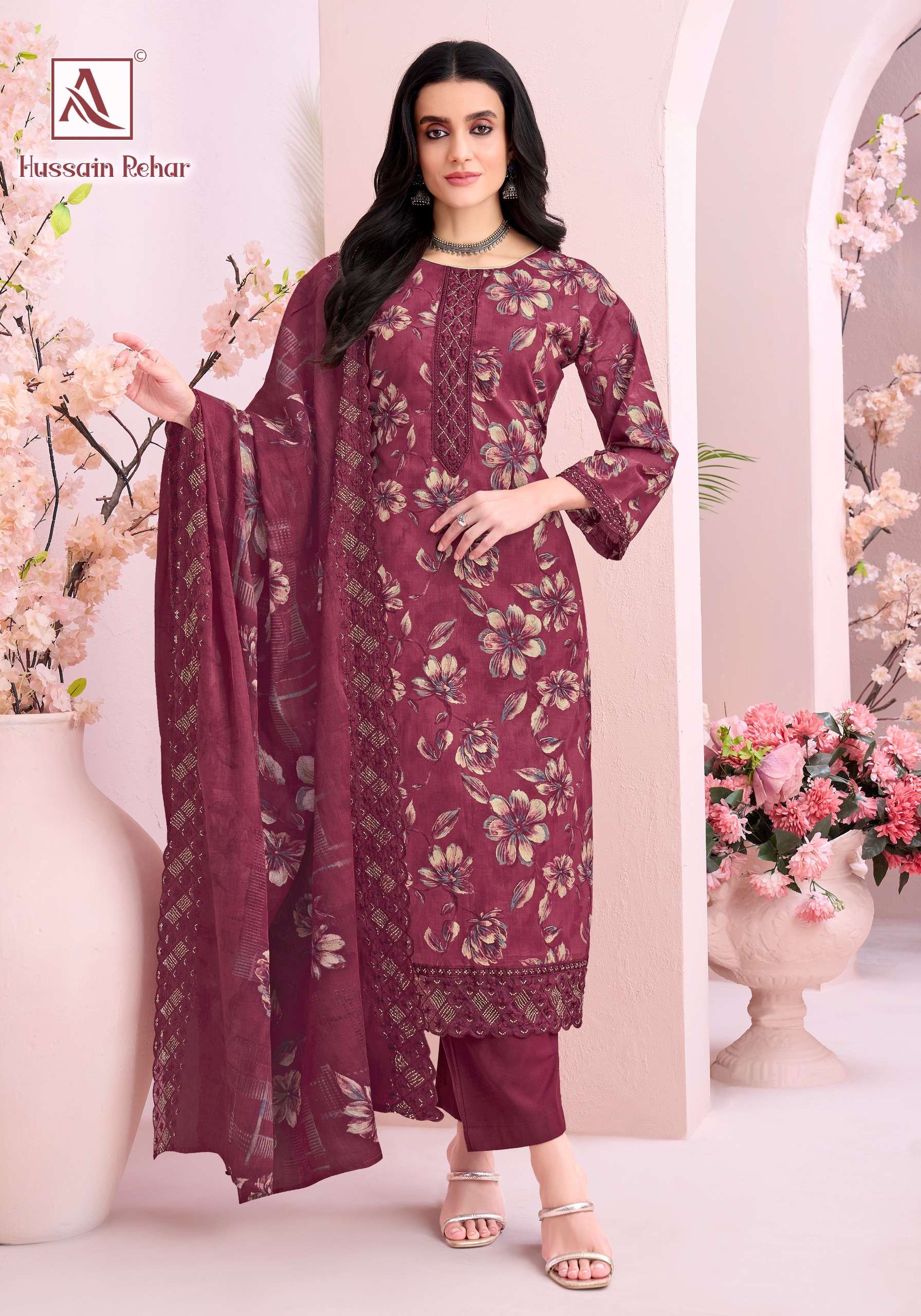 HARSHIT FASHION HUB HUSSAIN REHAR COTTON PRINT WITH FANCY EMBROIDERY WORK SUIT