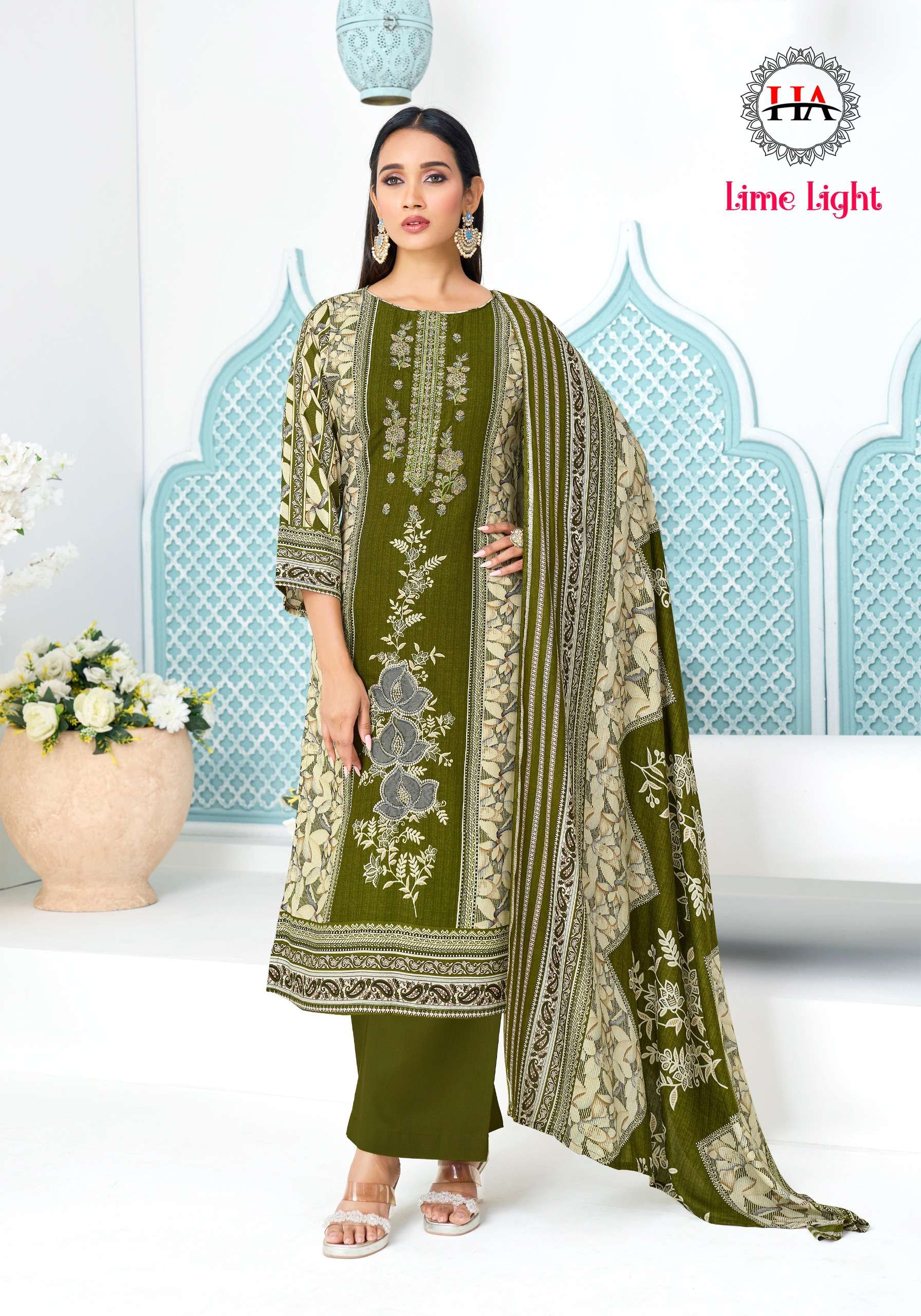 HARSHIT FASHION HUB LIME LIGHT VISCOSE DIGITAL PRINT WITH FANCY WORK SUIT
