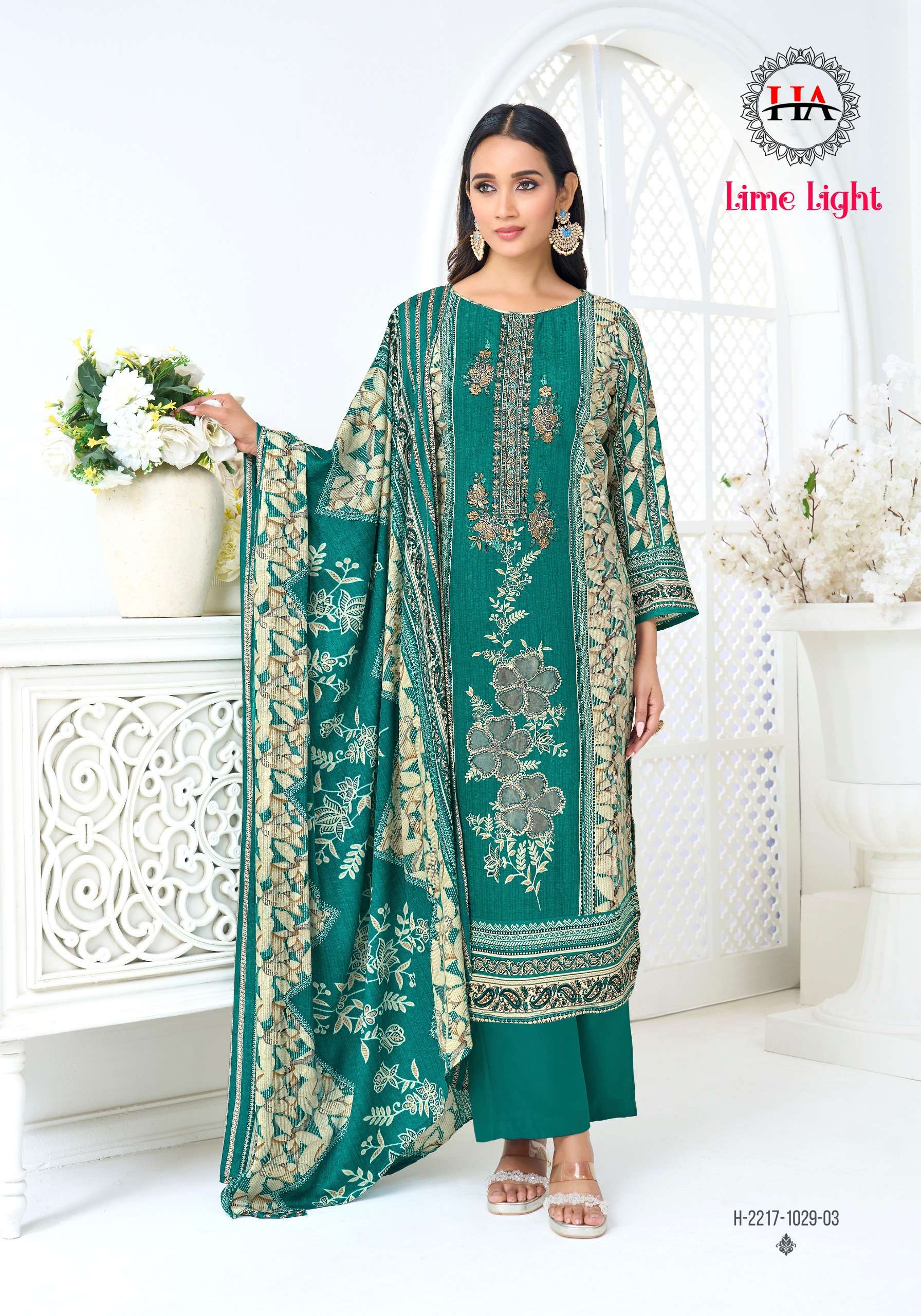 HARSHIT FASHION HUB LIME LIGHT VISCOSE DIGITAL PRINT WITH FANCY WORK SUIT