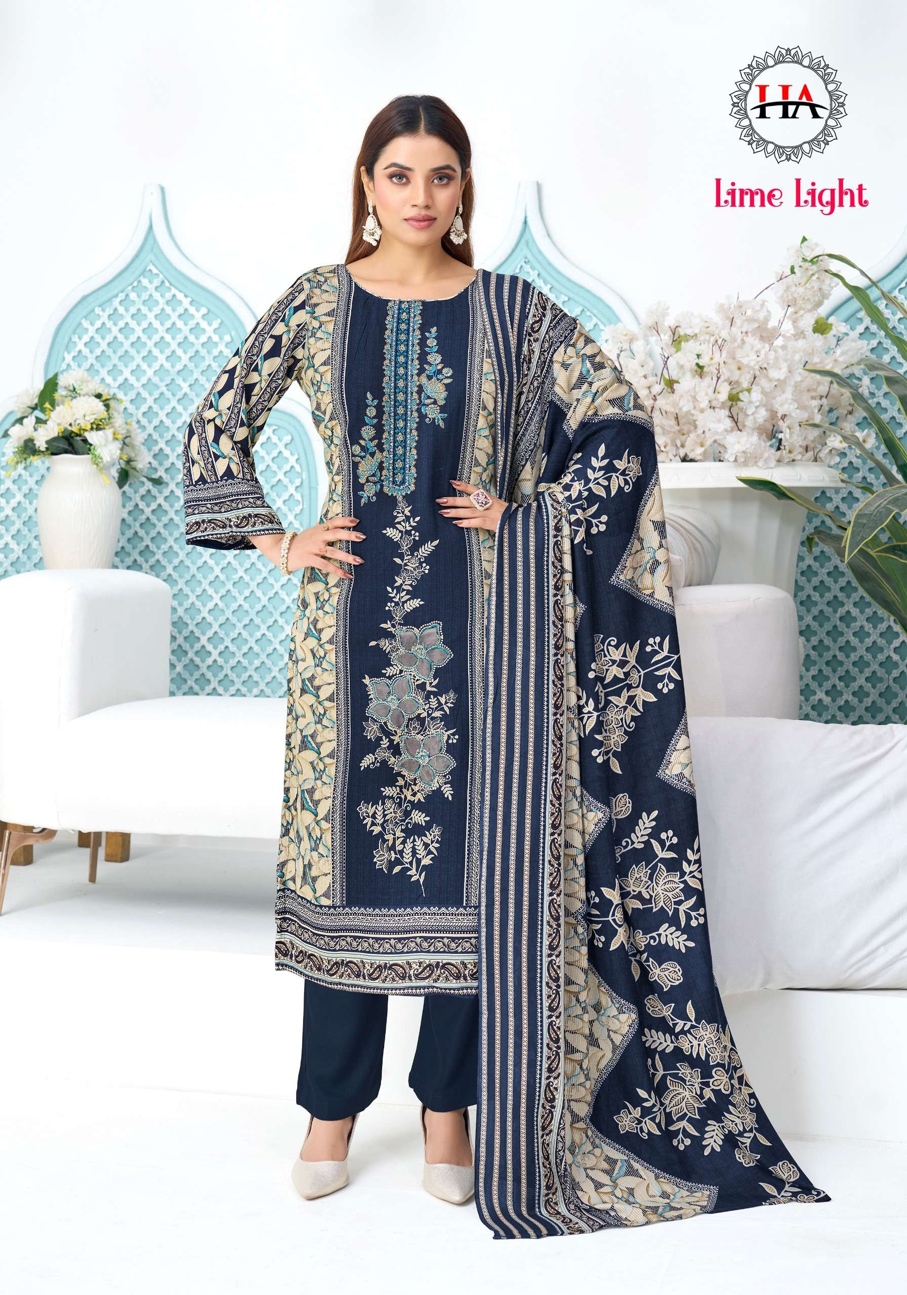 HARSHIT FASHION HUB LIME LIGHT VISCOSE DIGITAL PRINT WITH FANCY WORK SUIT