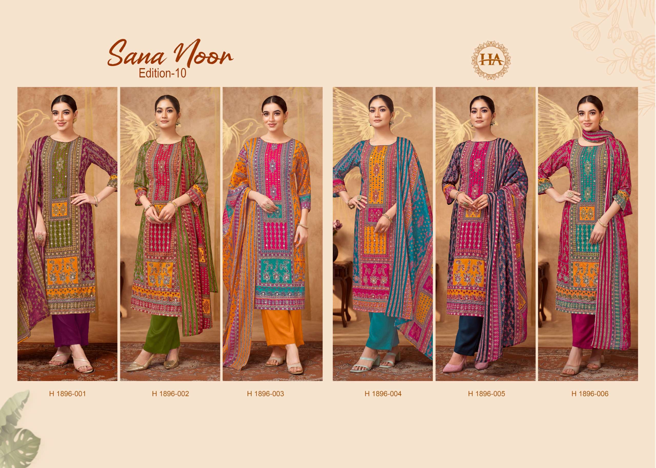 HARSHIT FASHION HUB SANA NOOR EDITION 10 RAYON PRINT WITH HAND WORK SUIT