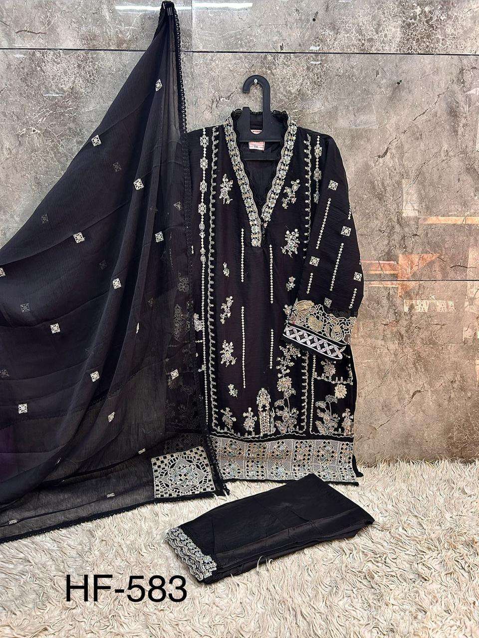 HOOR TEX HF 583 GEORGETTE EMBROIDERY DESIGNER PAKISTANI SUIT