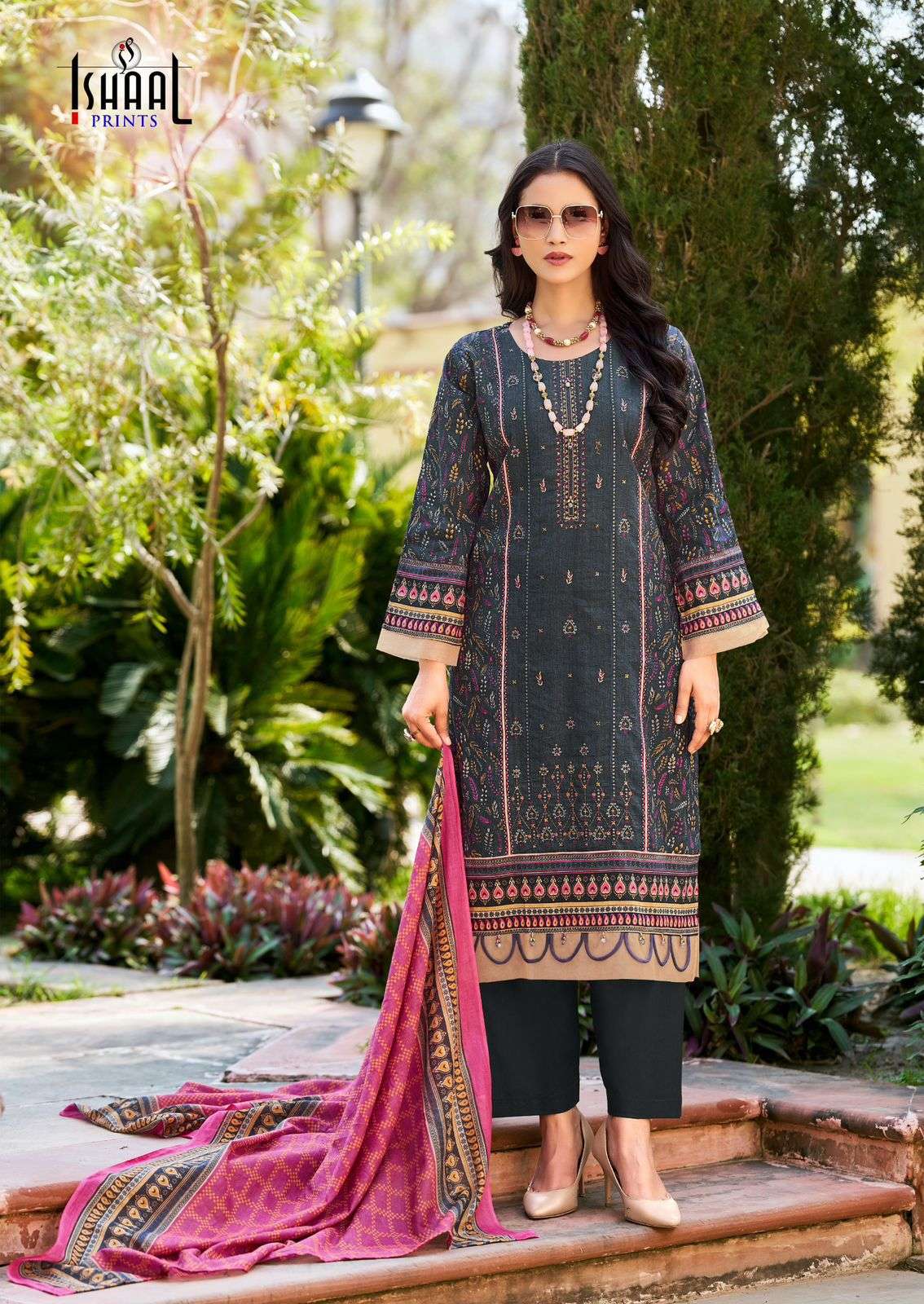 ISHAAL PRINTS EMBROIDERED VOL 19 LAWN COTTON FANCY WORK SUIT
