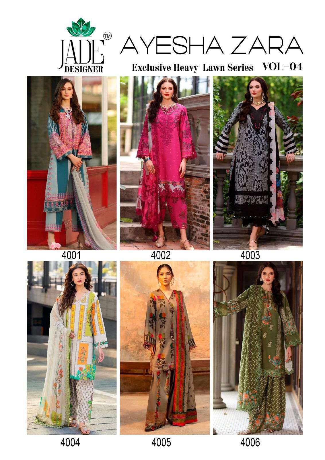 JADE DESIGNER AYESHA ZARA VOL 4 LAWN COTTON DIGITAL KARACHI PRINT SUIT