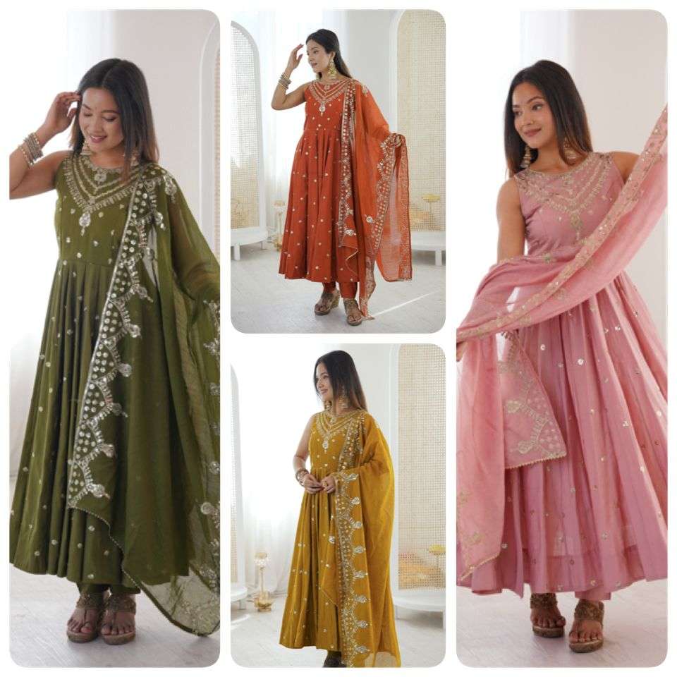 JF 038 SILK DESIGNER PARTY WEAR ANARKALI GOWN BOTTOM AND DUPATTA 