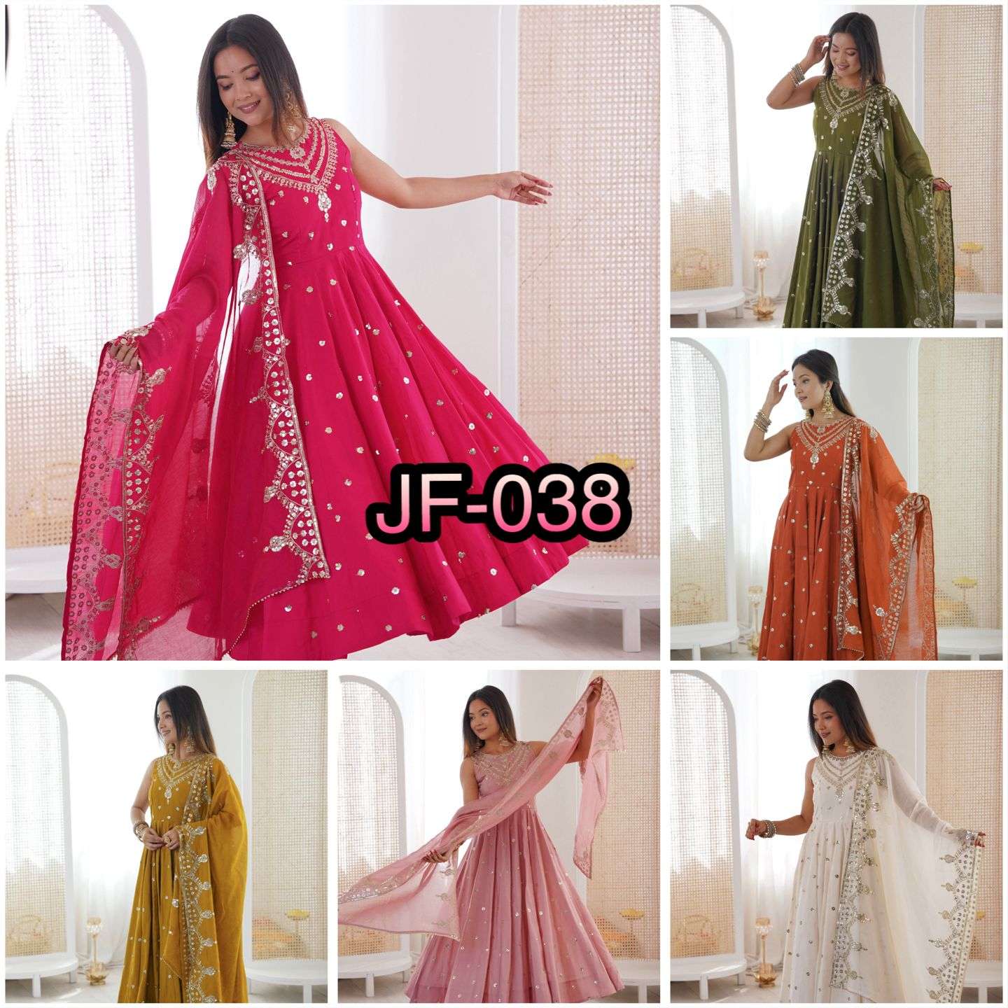 JF 038 SILK DESIGNER PARTY WEAR ANARKALI GOWN BOTTOM AND DUPATTA 