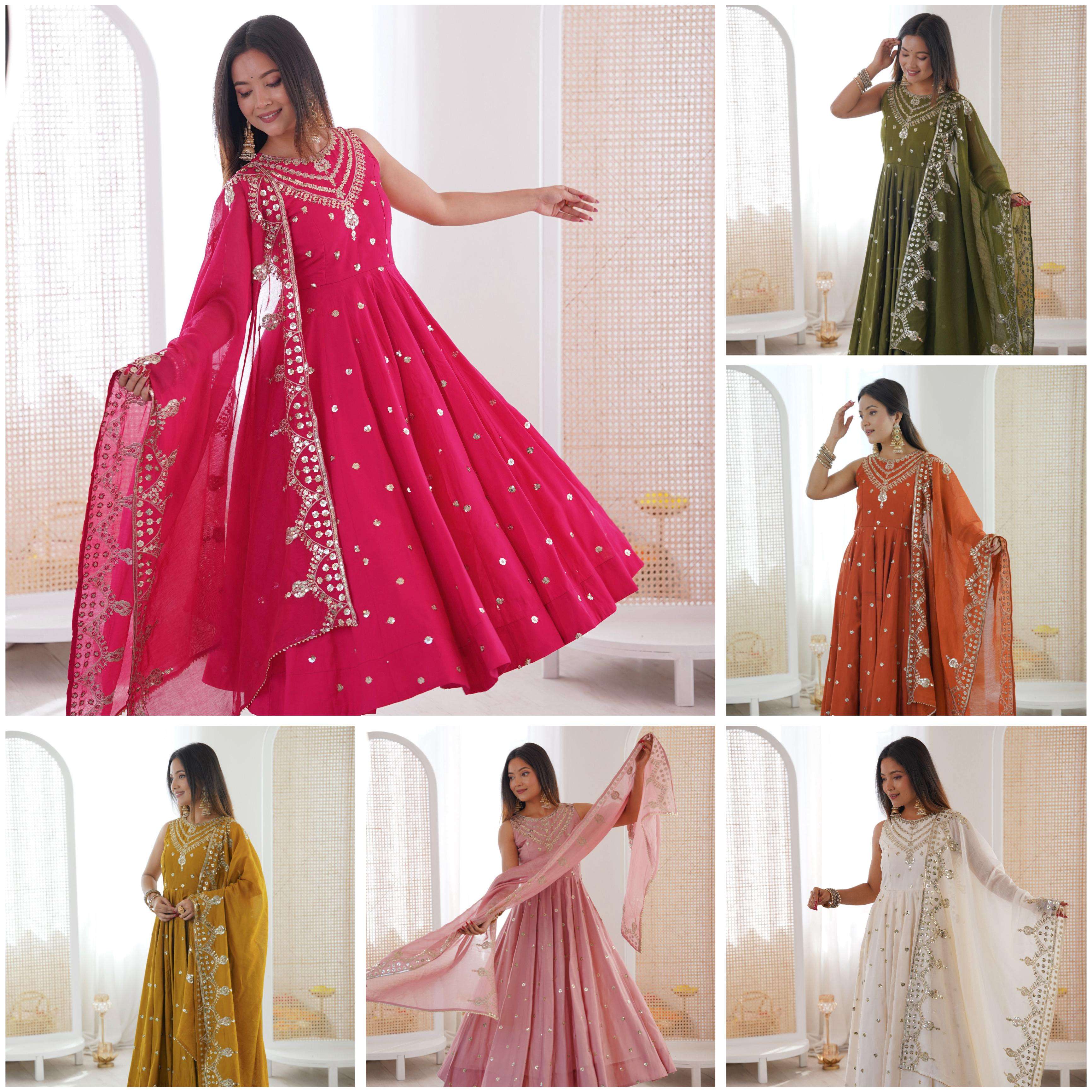 JF 038 SILK DESIGNER PARTY WEAR ANARKALI GOWN BOTTOM AND DUPATTA 