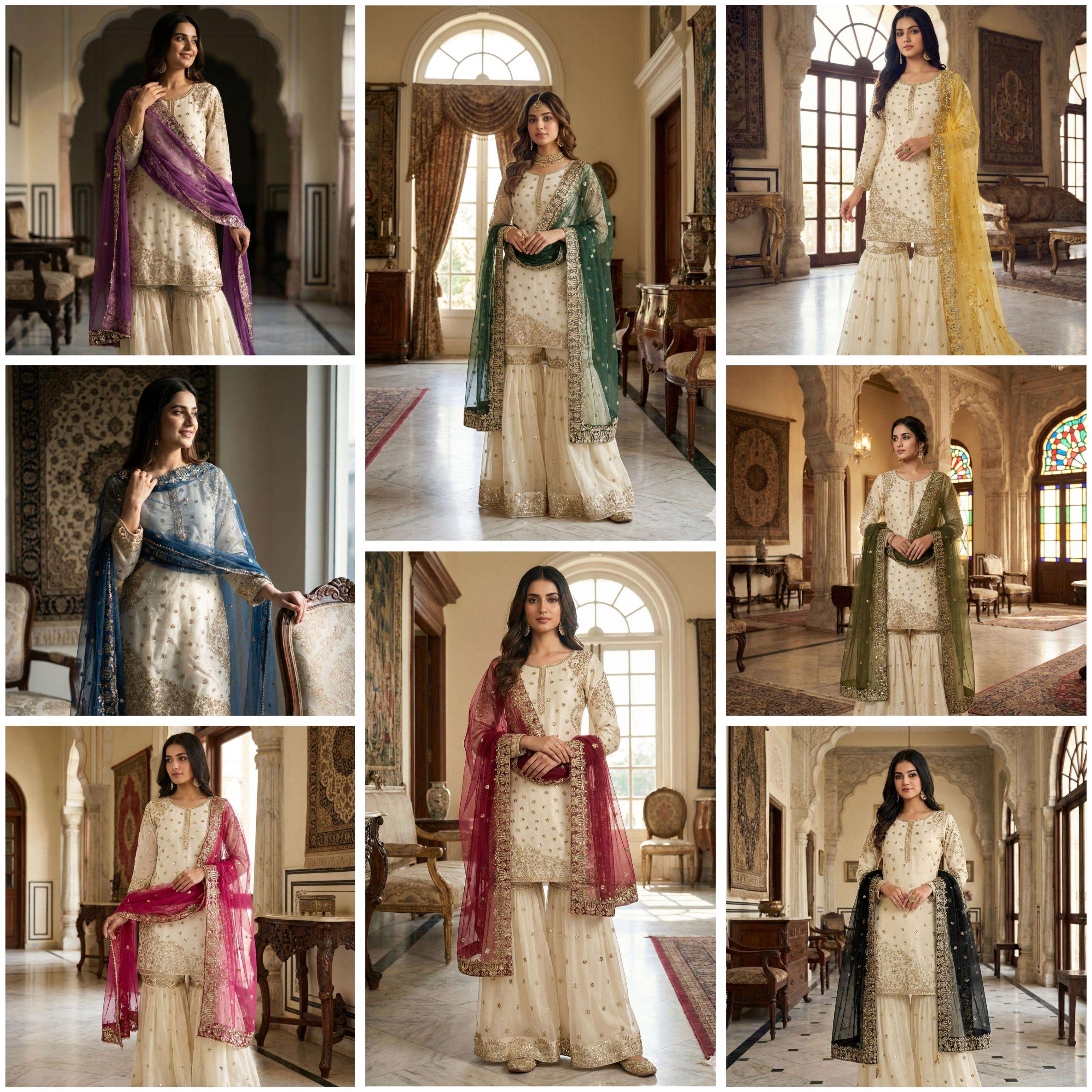 JF 041 SILK HEAVY EMBROIDERD DESIGNER WEDDING WEAR LADIES GHARARA SUIT