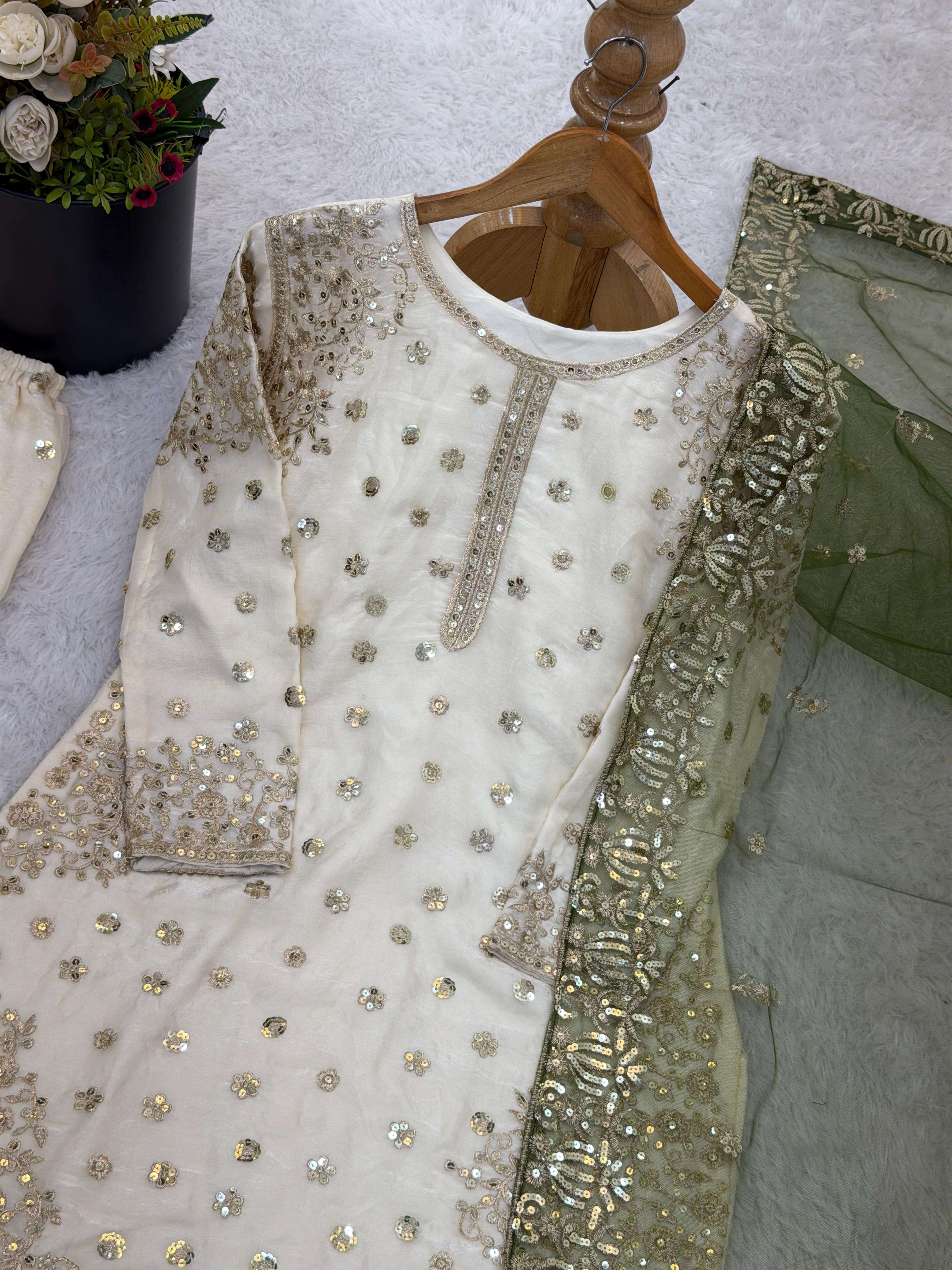 JF 041 SILK HEAVY EMBROIDERD DESIGNER WEDDING WEAR LADIES GHARARA SUIT