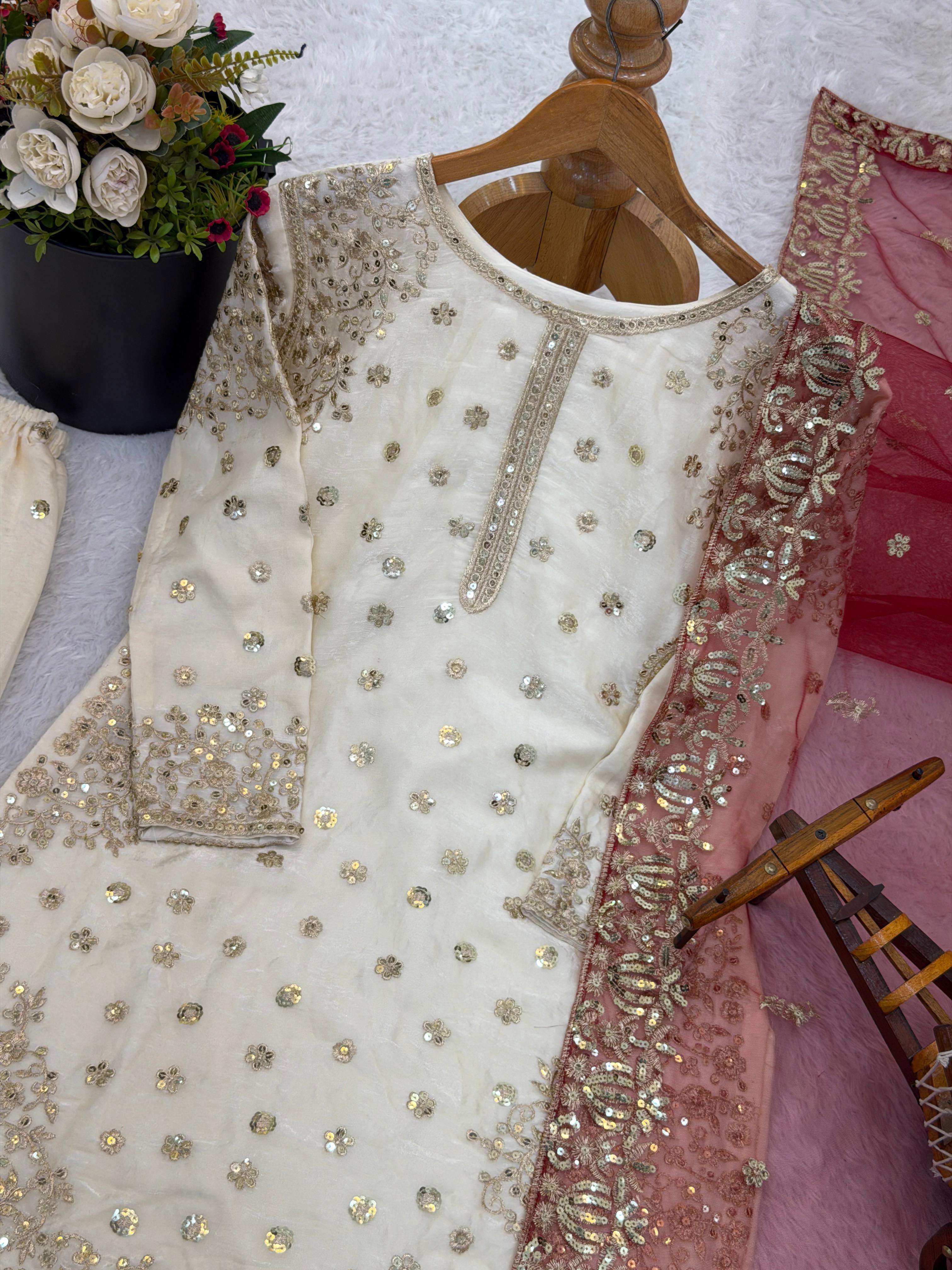 JF 041 SILK HEAVY EMBROIDERD DESIGNER WEDDING WEAR LADIES GHARARA SUIT