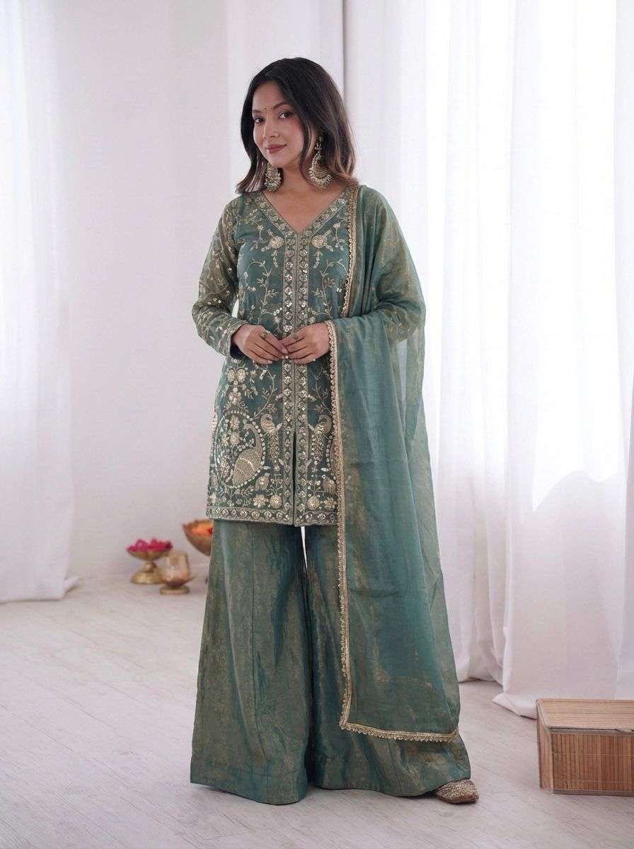 JF 043 SILK HEAVY EMBROIDERD DESIGNER PARTY WEAR LADIES SUIT