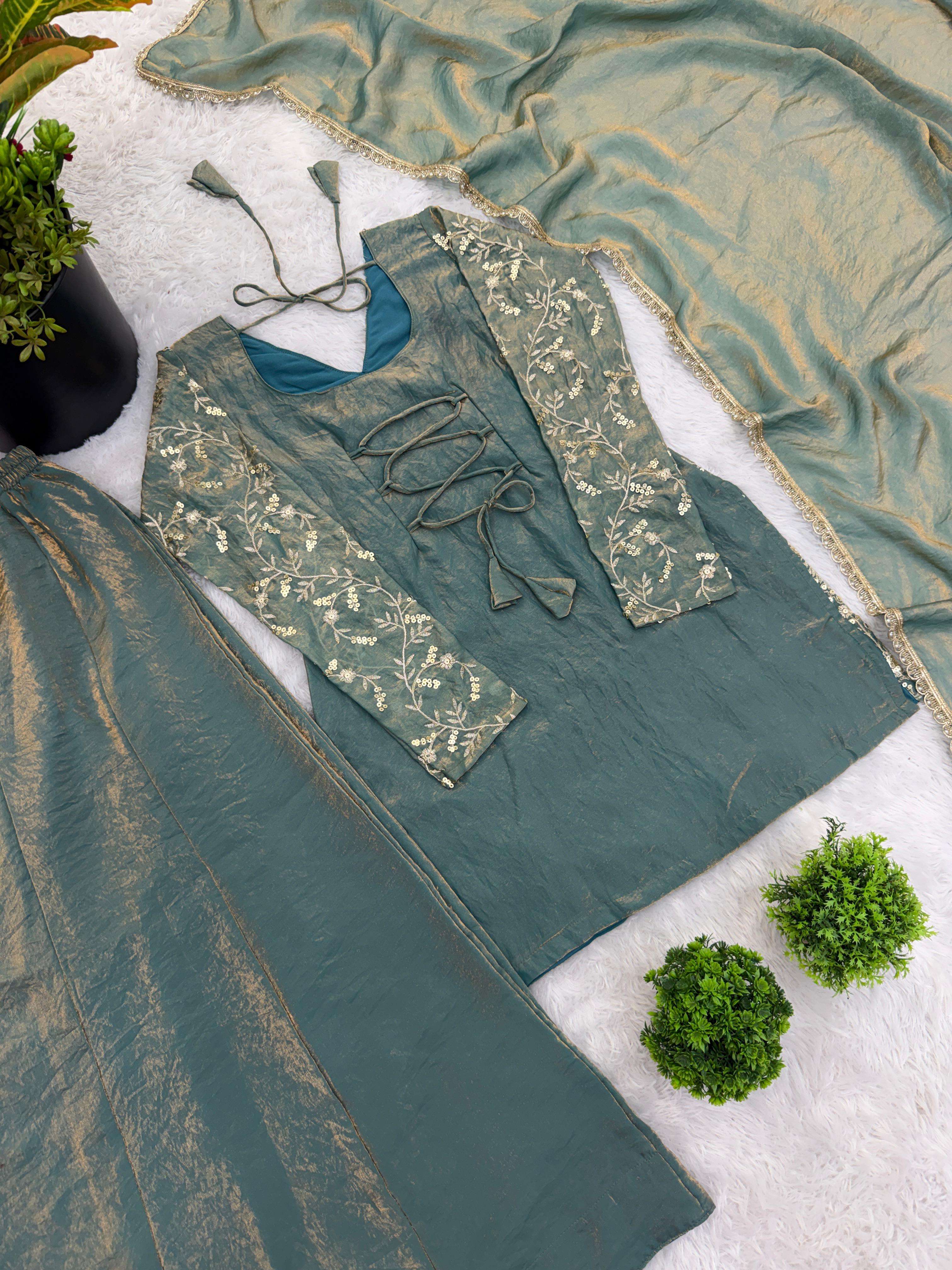 JF 043 SILK HEAVY EMBROIDERD DESIGNER PARTY WEAR LADIES SUIT