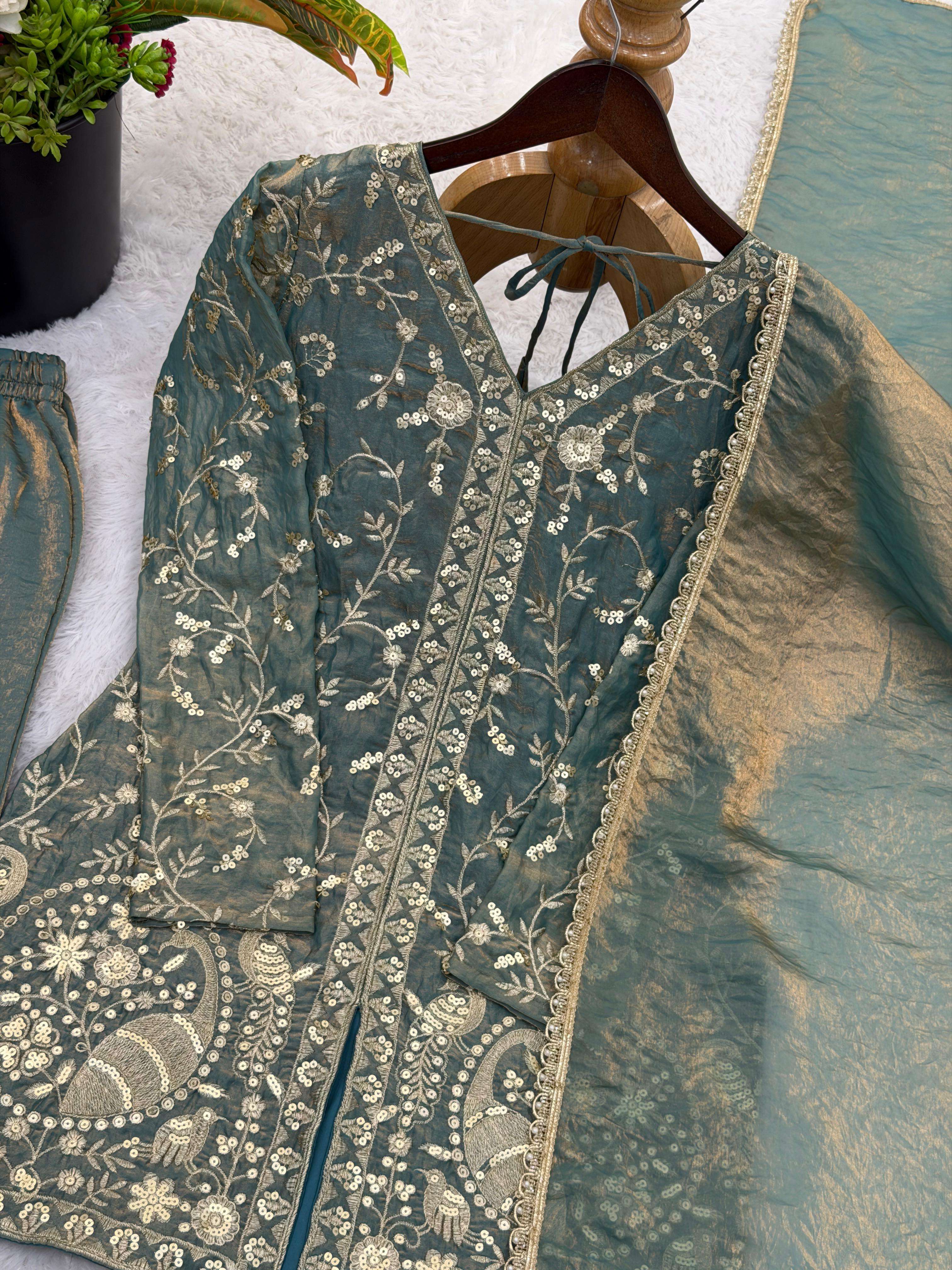 JF 043 SILK HEAVY EMBROIDERD DESIGNER PARTY WEAR LADIES SUIT