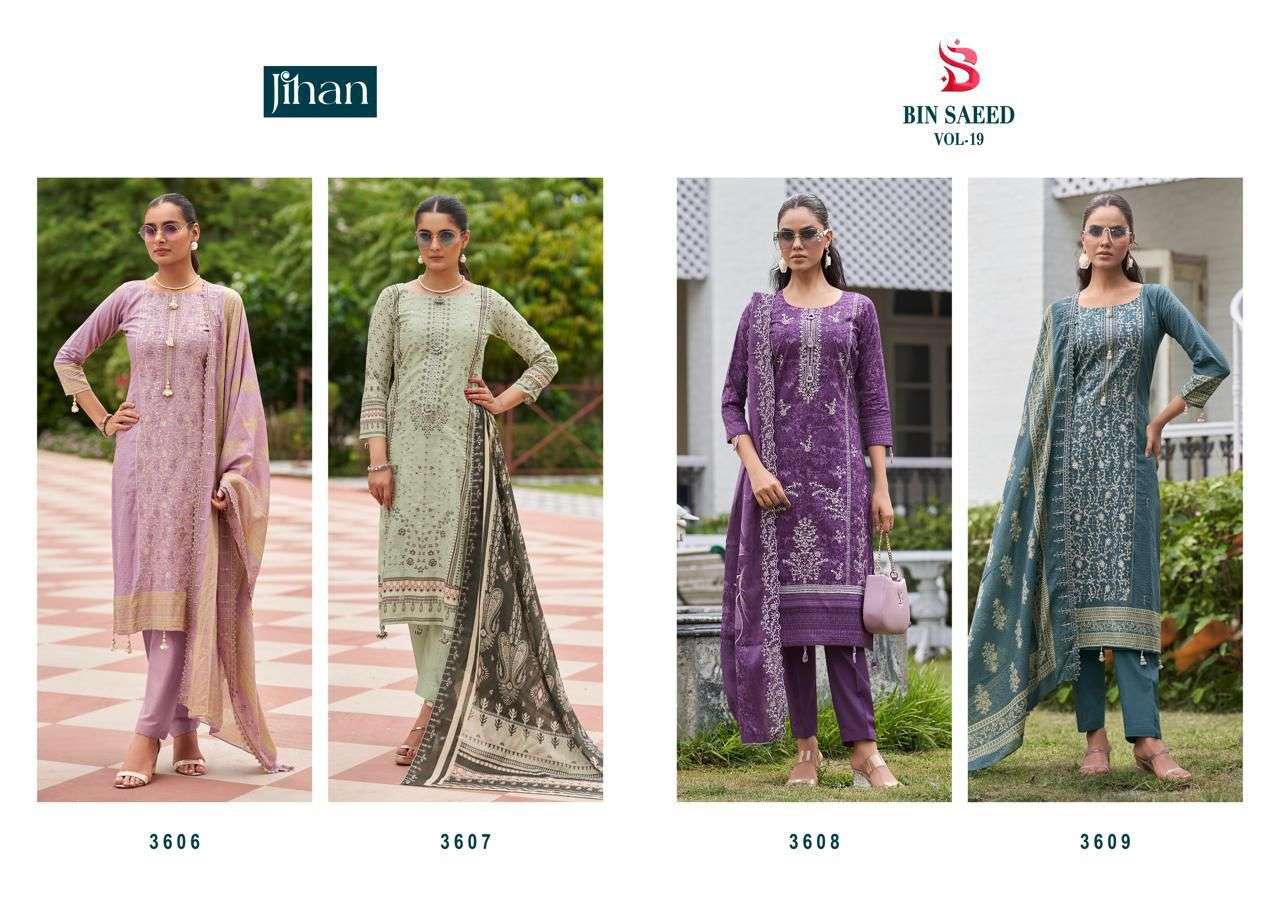 JIHAN BIN SAEED LAWN COLLECTION VOL 19 LAWN PRINT WITH FANCY WORK SUIT