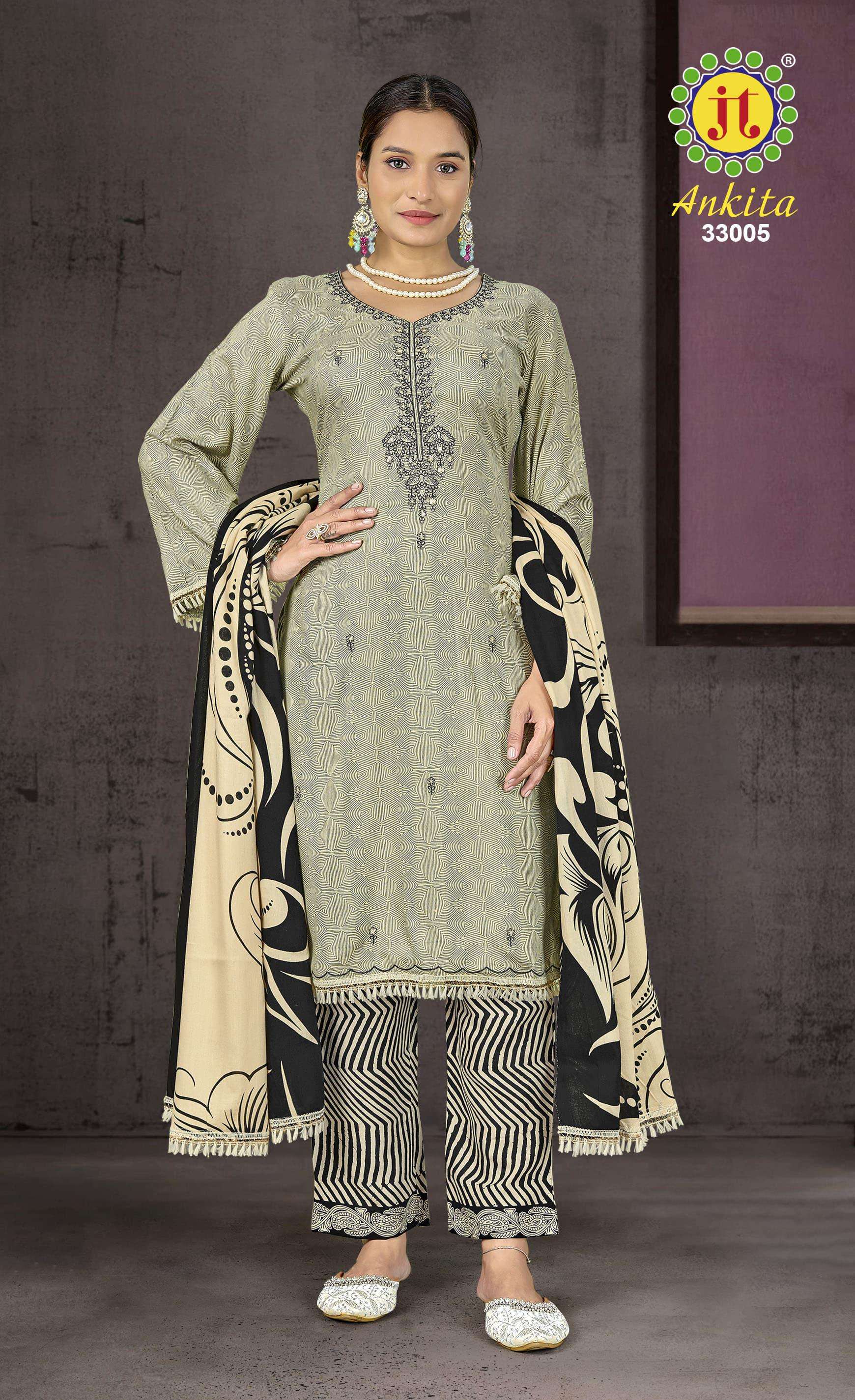 JT ANKITA VOL 33 RAYON SEQUENCE EMBROIDERIES WORK LADIES SUITS AT BEST ONLINE RATE WHOLESALER SURAT 