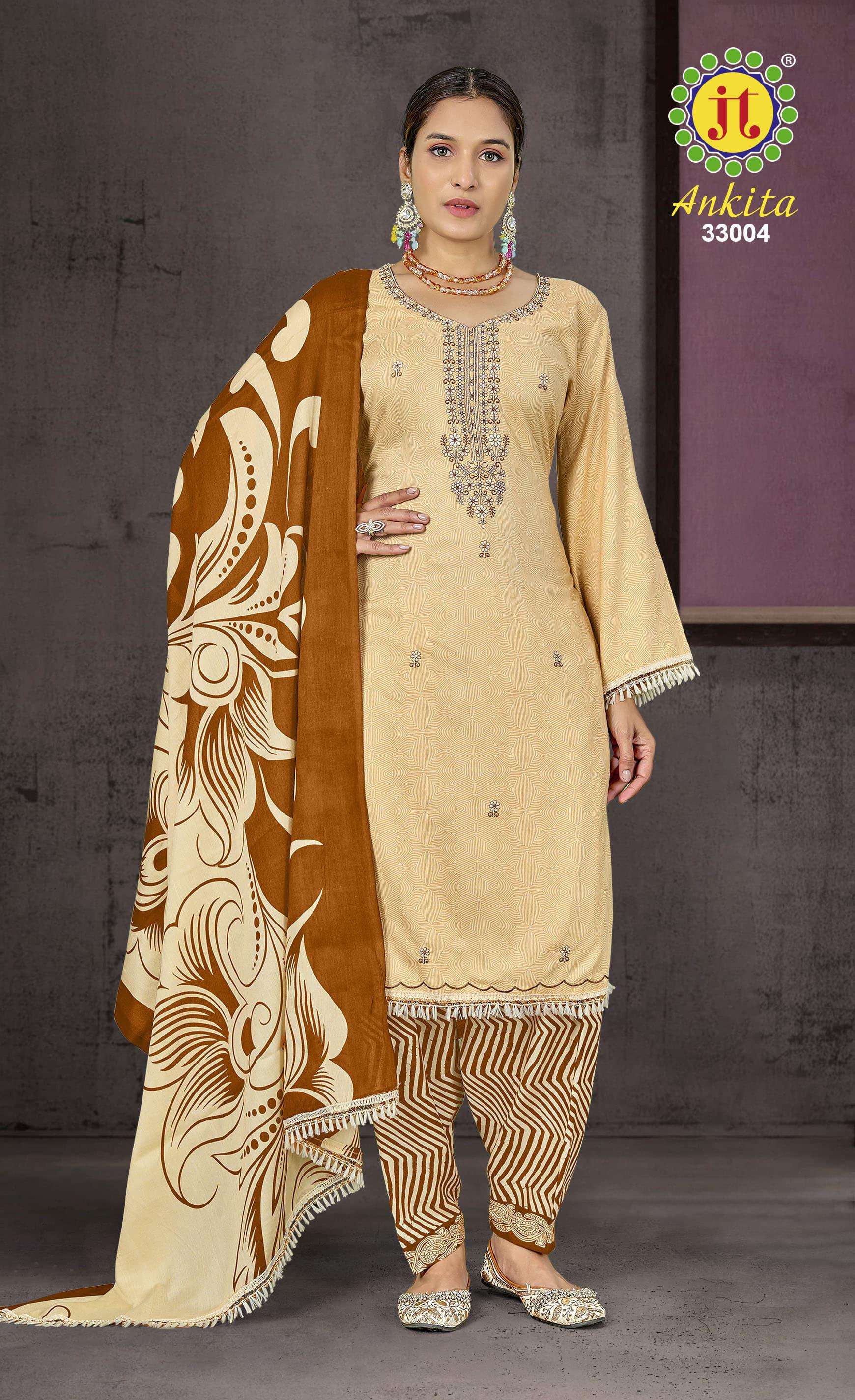 JT ANKITA VOL 33 RAYON SEQUENCE EMBROIDERIES WORK LADIES SUITS AT BEST ONLINE RATE WHOLESALER SURAT 