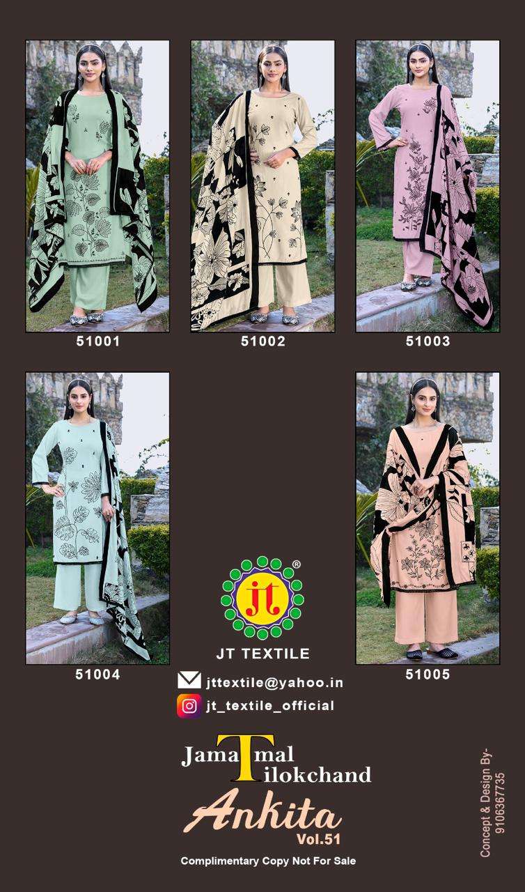 JT ANKITA VOL 51 RAYON FANCY EMBROIDERY WORKS SUIT