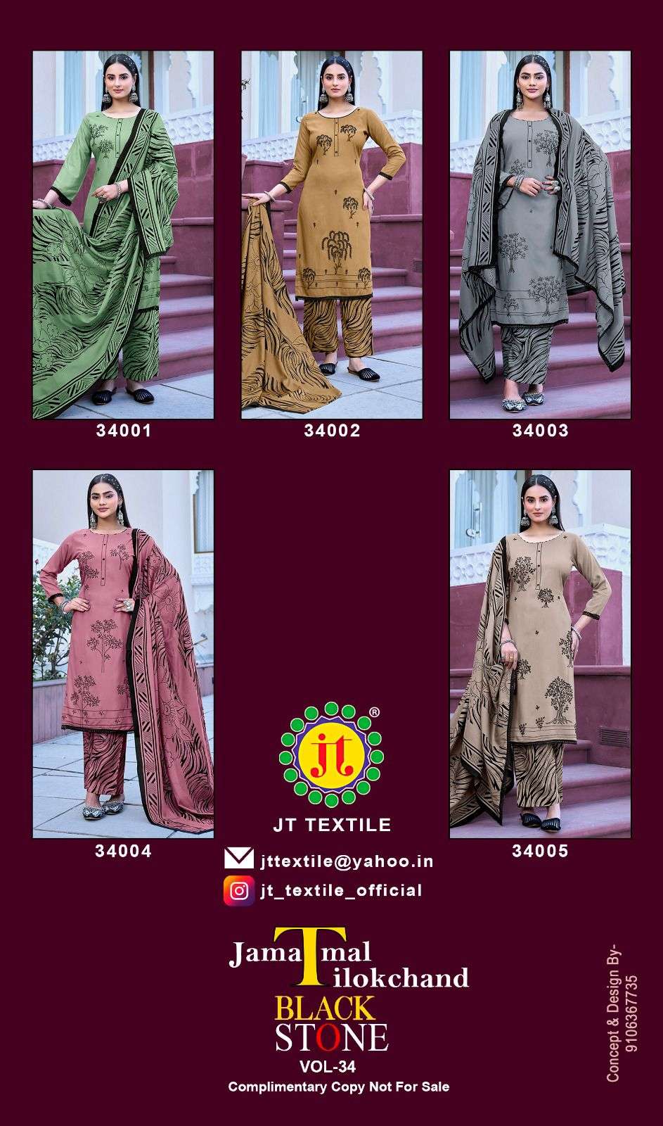 JT BLACK STONE VOL 34 RAYON FANCY WORKS LADIES SALWAR SUIT