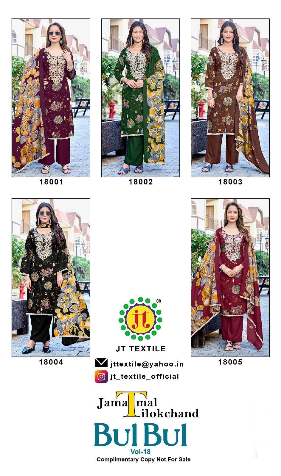 JT BULBUL VOL 18 RAYON FANCY EMBROIDERIES WORK LADIES SUIT