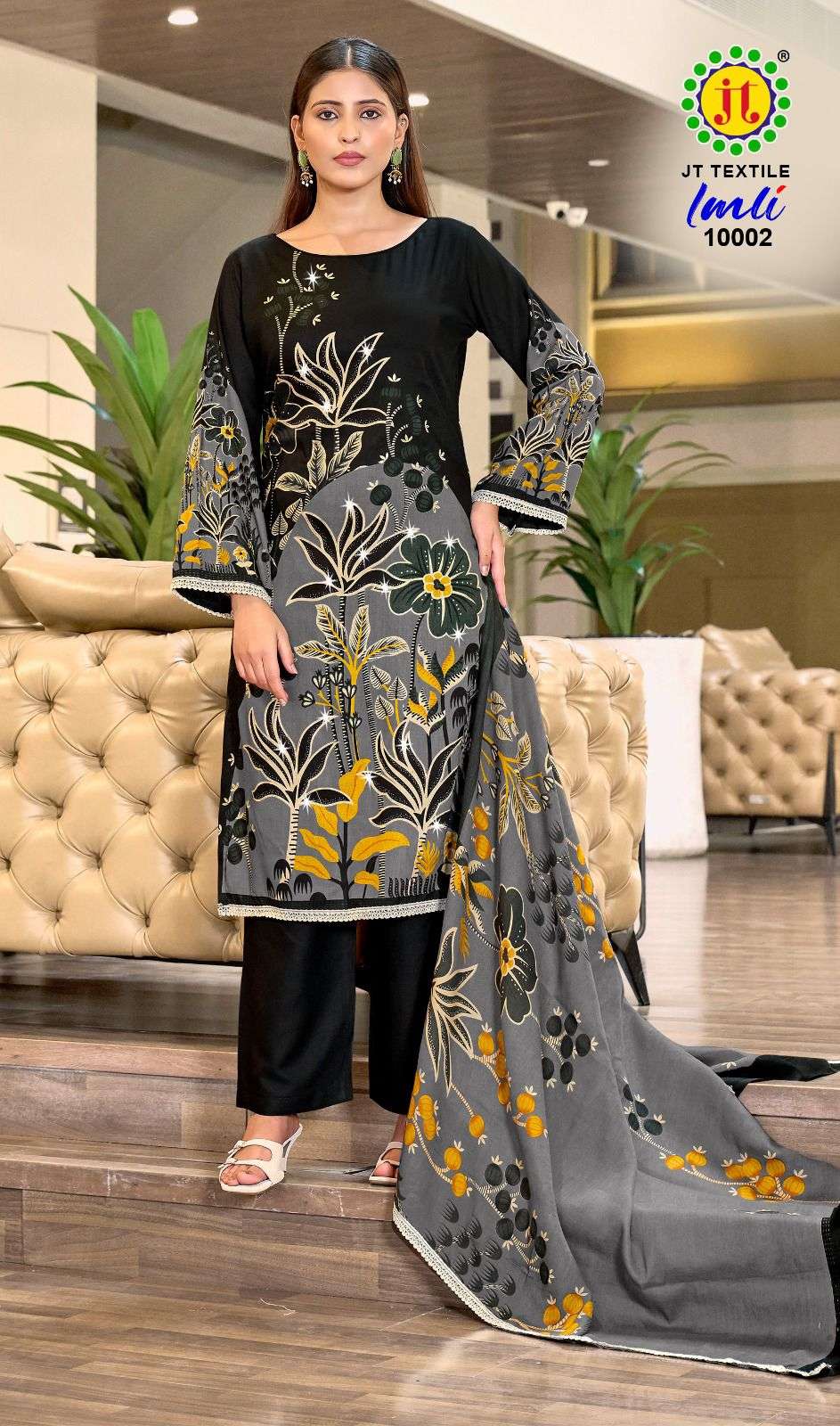 JT IMLI VOL 10 RAYON PRINT WITH FANCY WORK SUIT